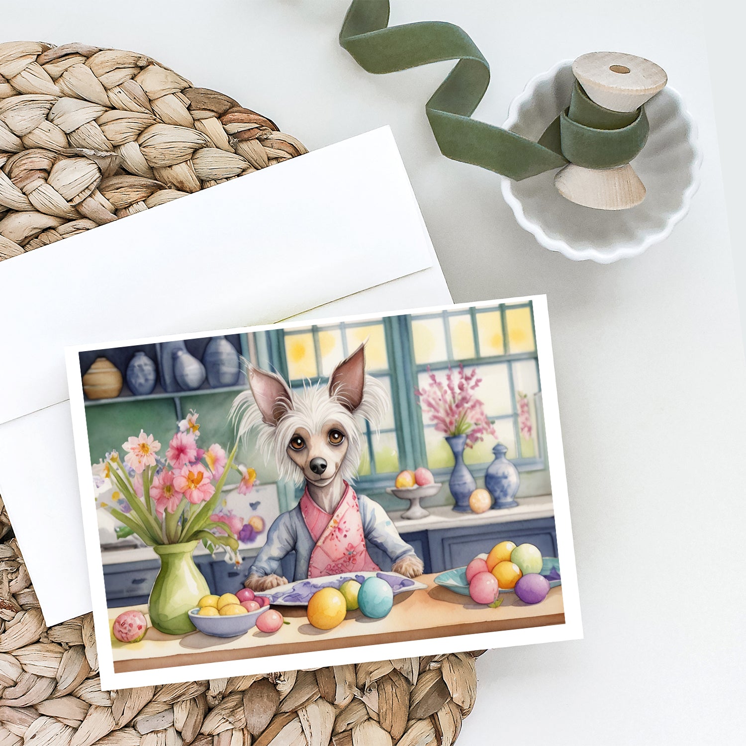 Decorating Easter Chinese Crested Greeting Cards Pack of 8