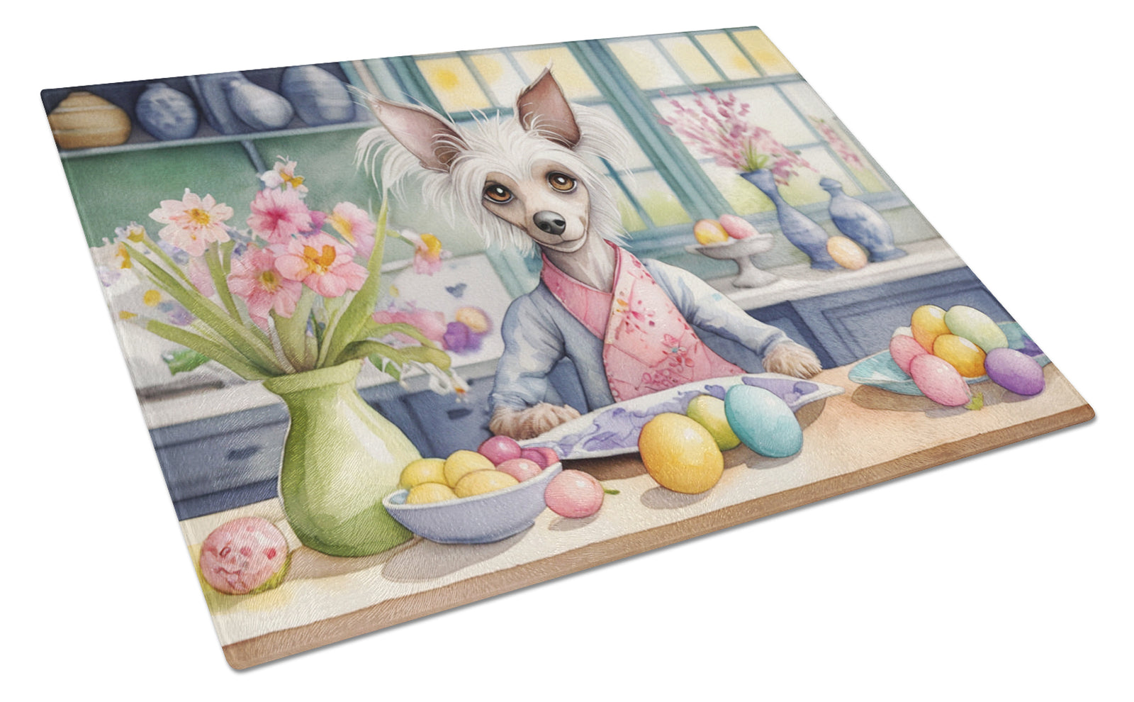 Buy this Decorating Easter Chinese Crested Glass Cutting Board