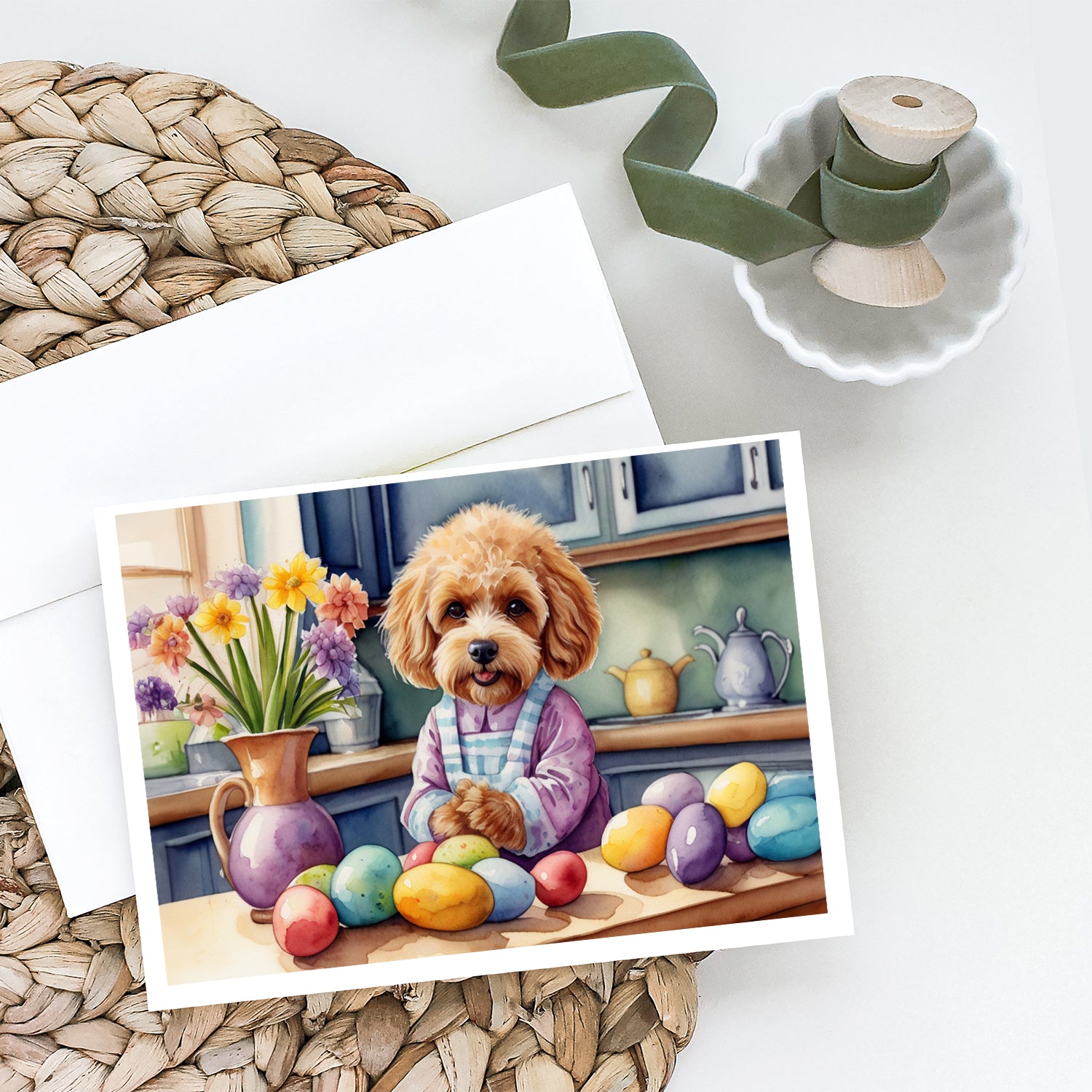 Decorating Easter Cockapoo Greeting Cards Pack of 8