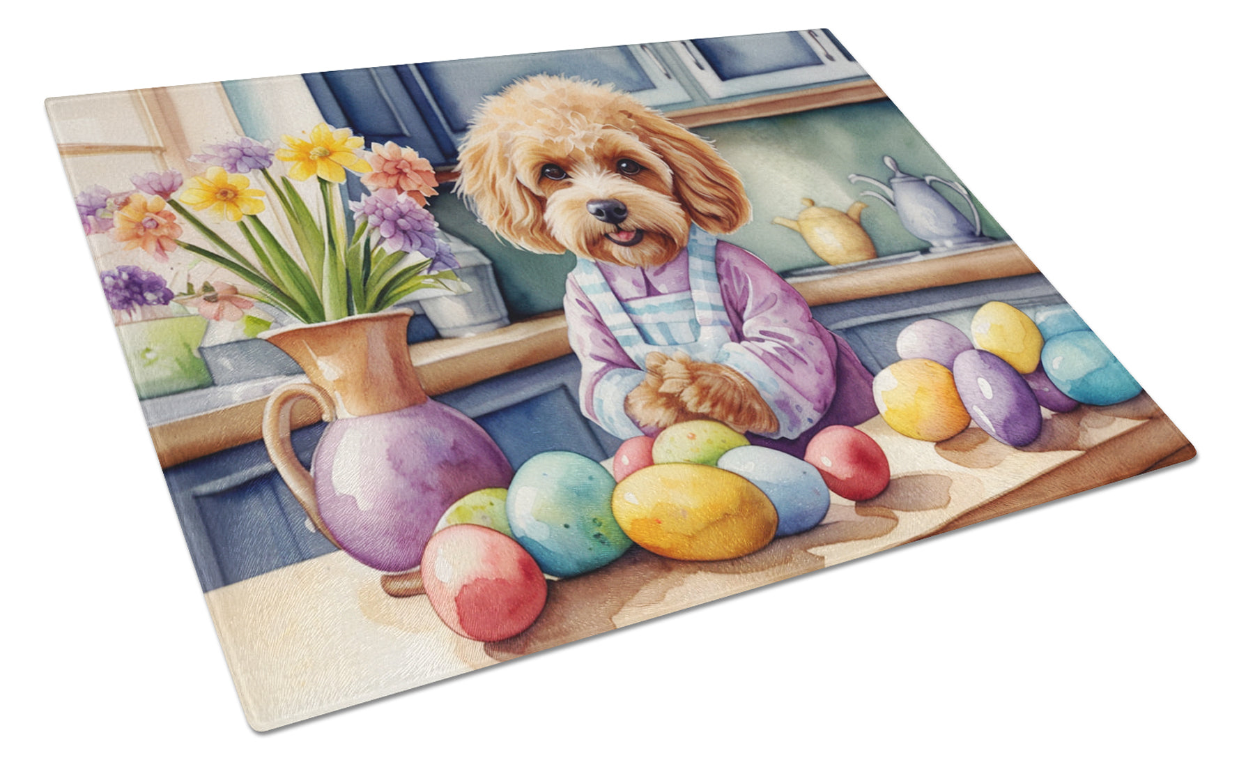 Buy this Decorating Easter Cockapoo Glass Cutting Board