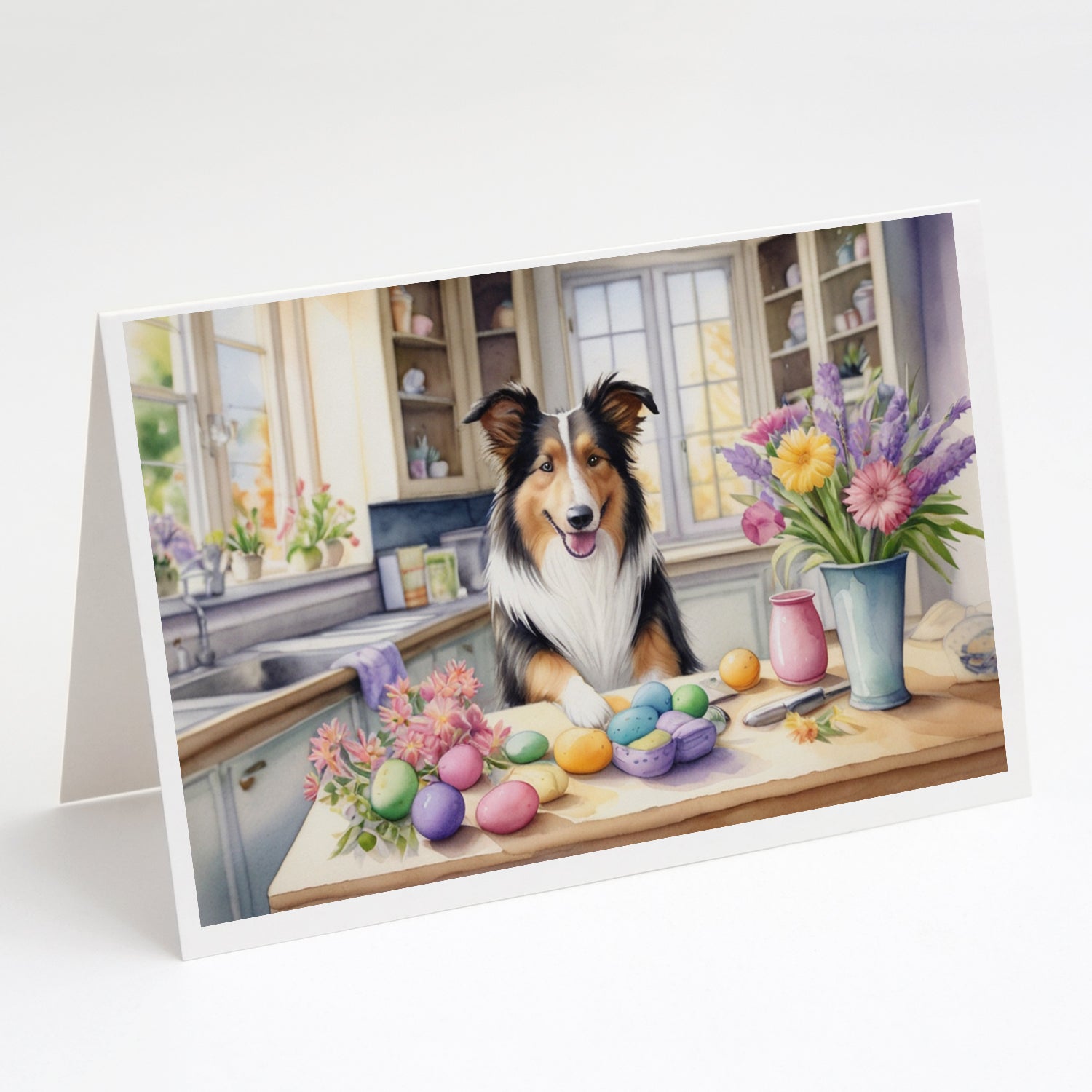 Buy this Decorating Easter Collie Greeting Cards Pack of 8