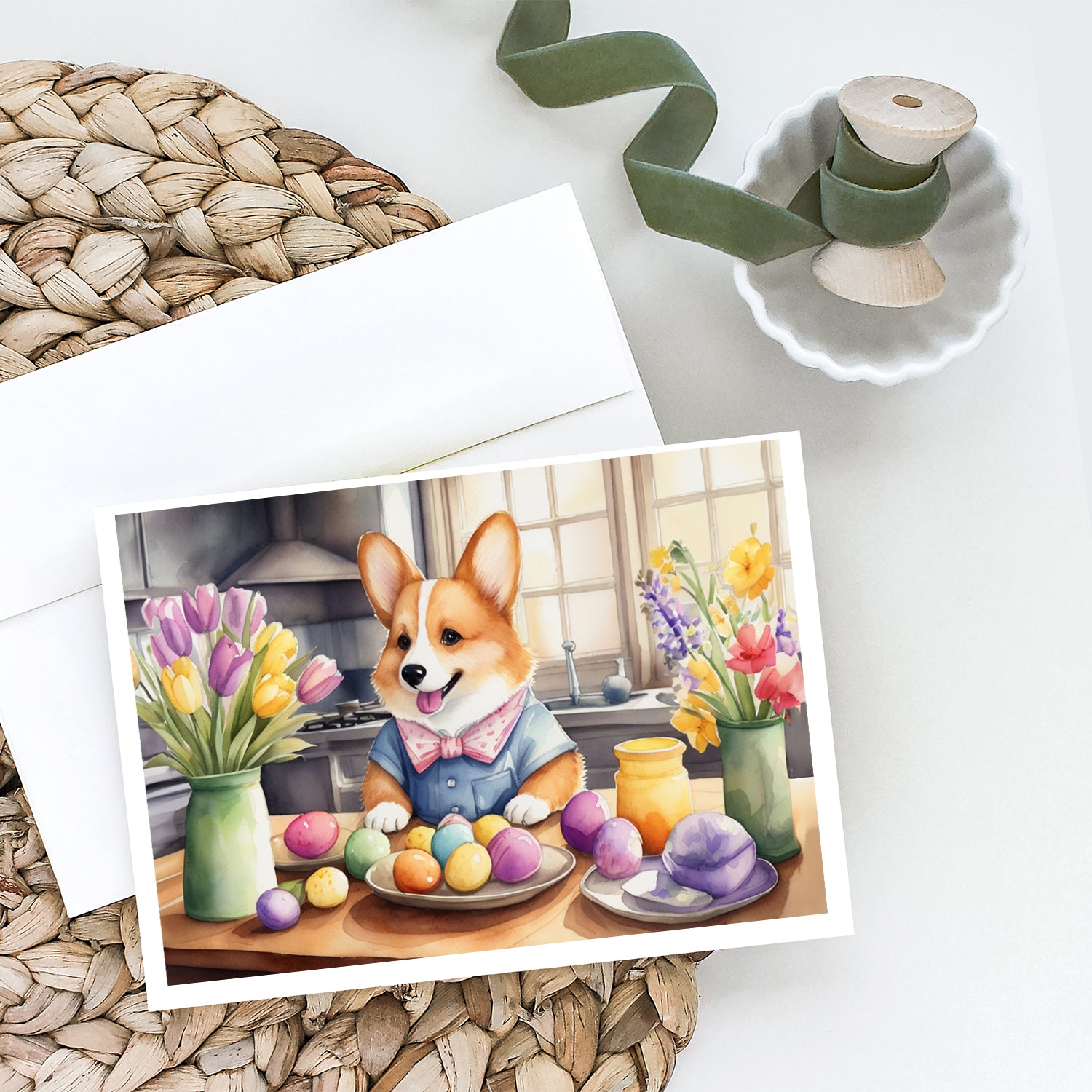 Buy this Decorating Easter Corgi Greeting Cards Pack of 8