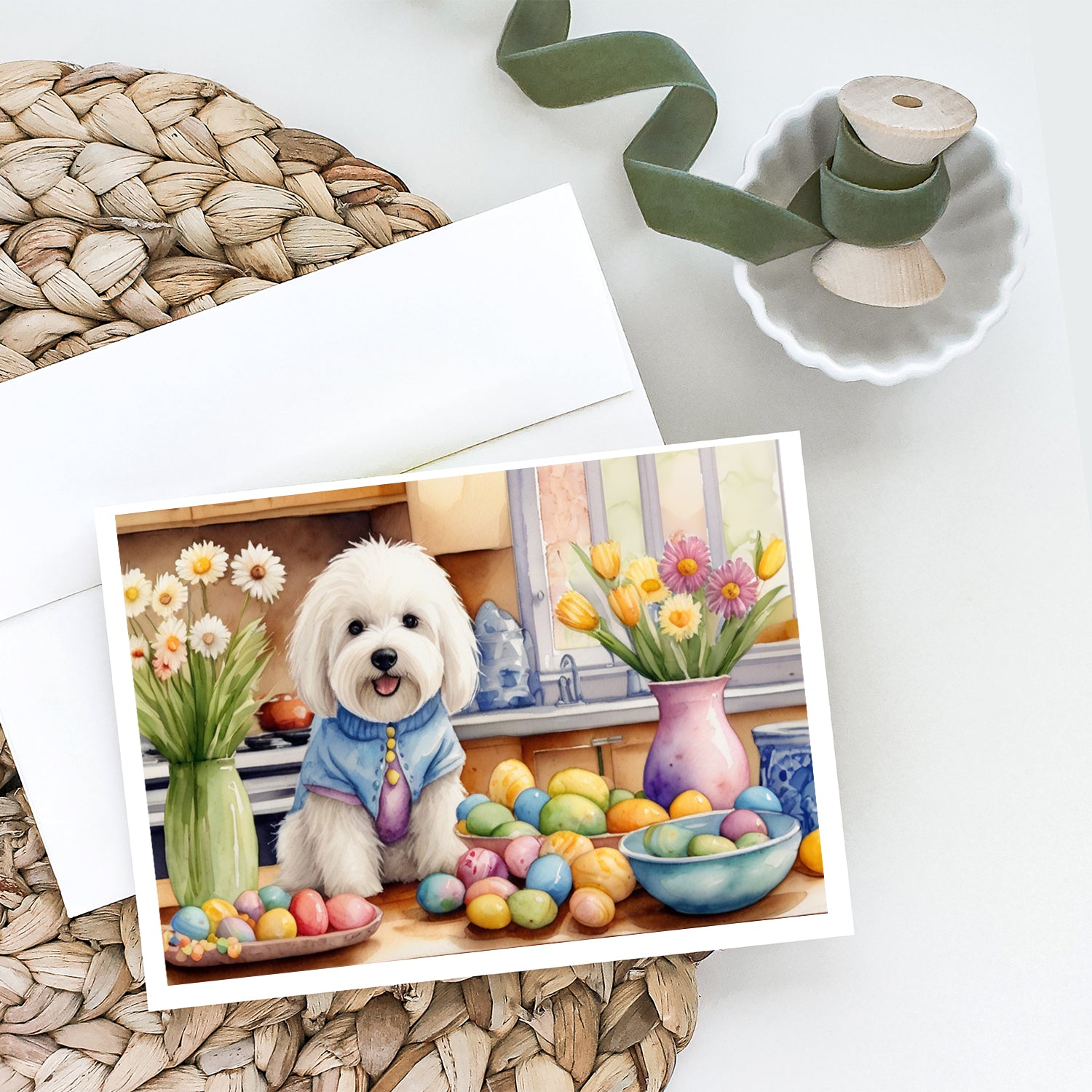 Buy this Decorating Easter Coton de Tulear Greeting Cards Pack of 8