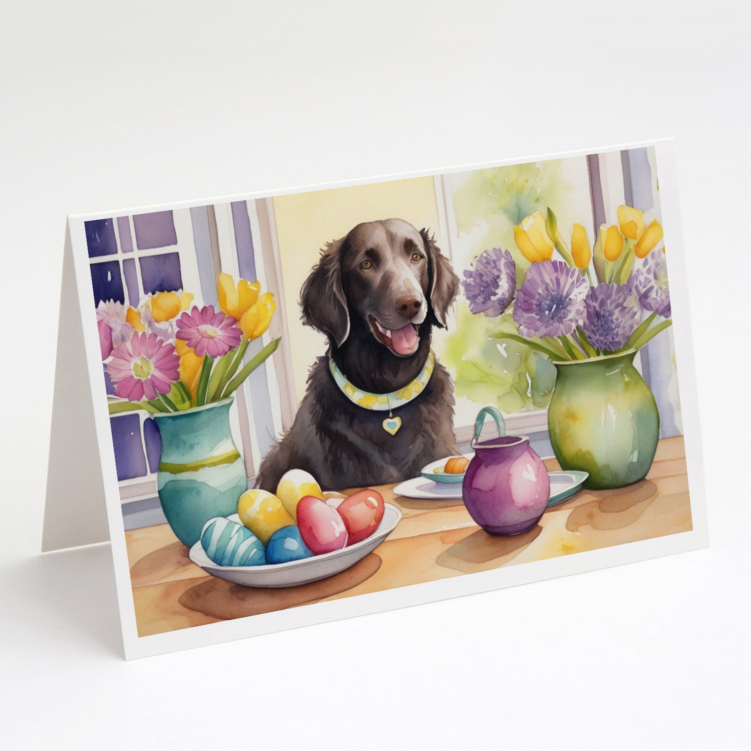 Buy this Decorating Easter Curly-Coated Retriever Greeting Cards Pack of 8