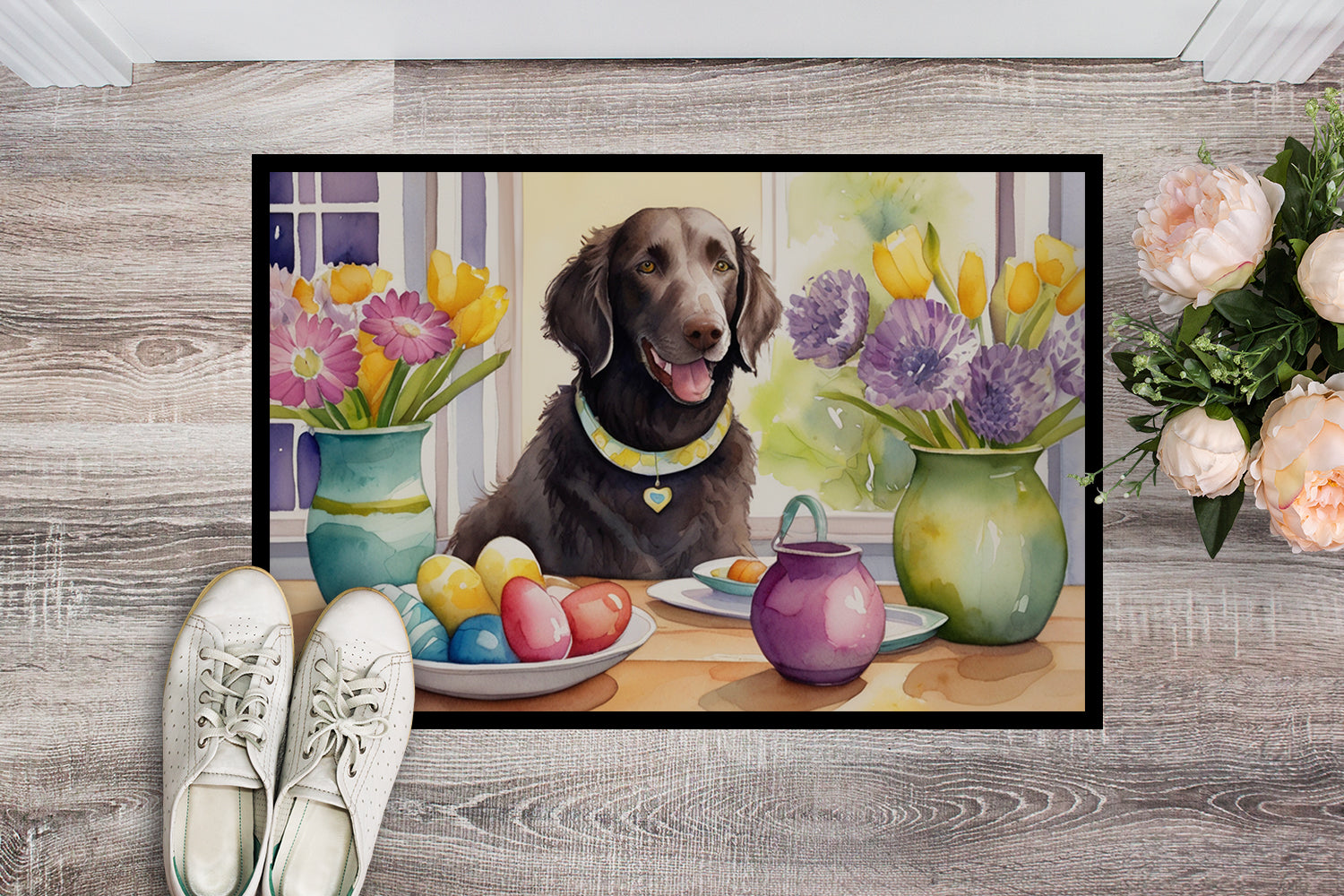 Decorating Easter Curly-Coated Retriever Doormat
