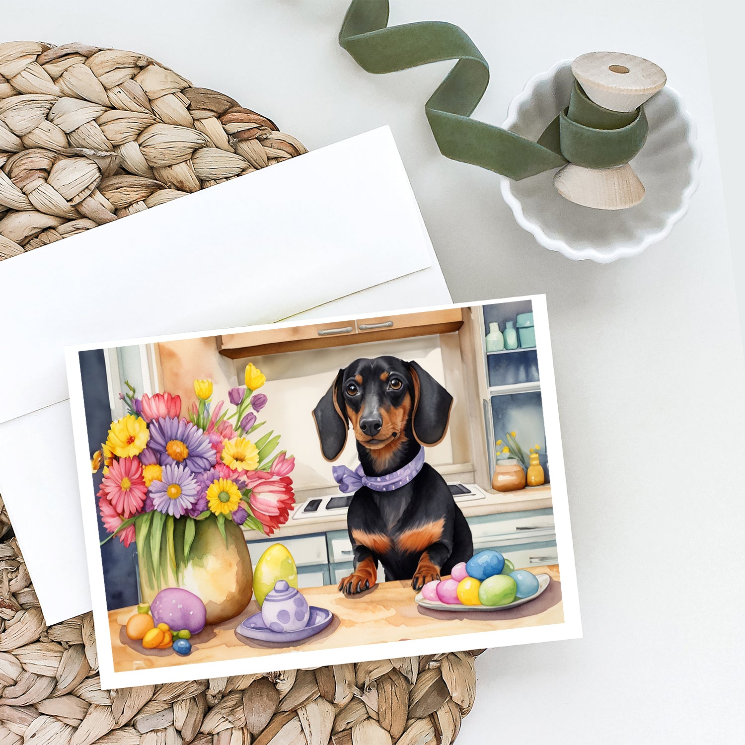 Buy this Decorating Easter Dachshund Greeting Cards Pack of 8
