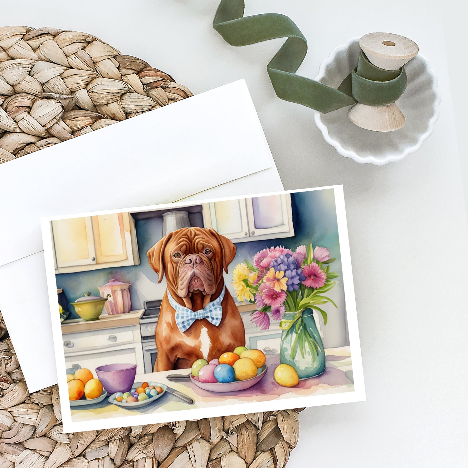 Buy this Decorating Easter Dogue de Bordeaux Greeting Cards Pack of 8