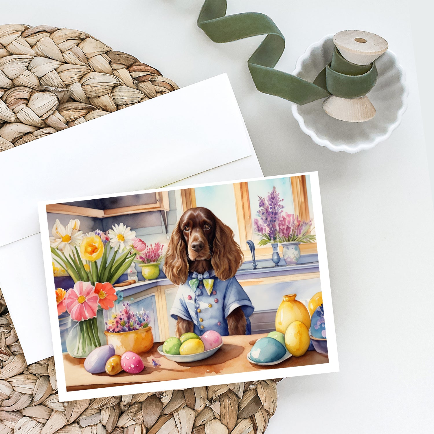 Decorating Easter English Cocker Spaniel Greeting Cards Pack of 8