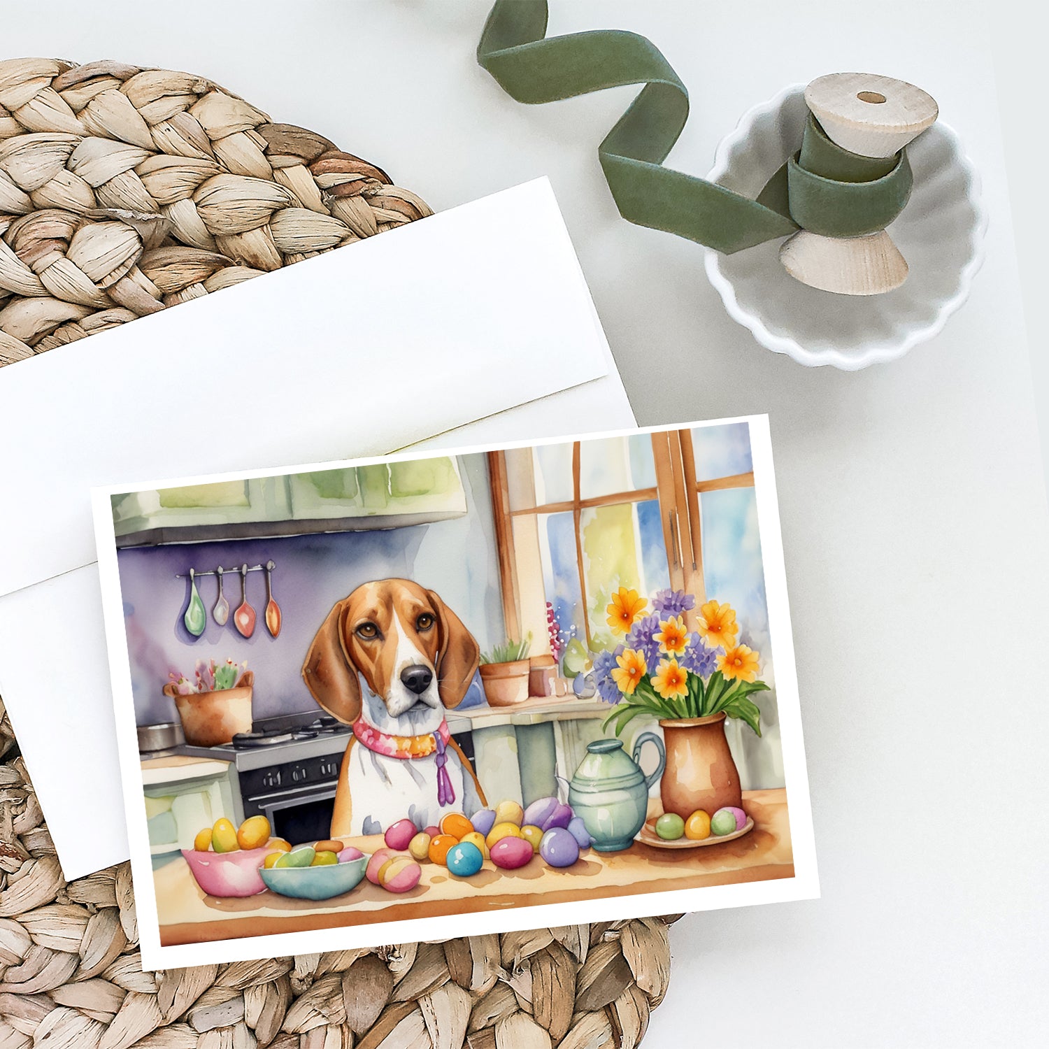 Buy this Decorating Easter English Foxhound Greeting Cards Pack of 8