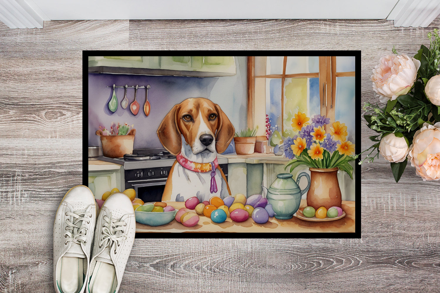 Decorating Easter English Foxhound Doormat