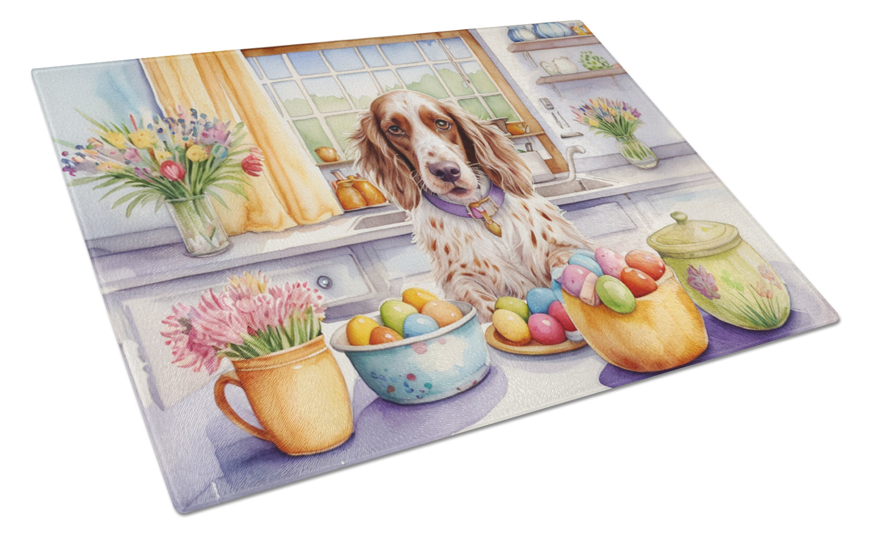 Buy this Decorating Easter English Setter Glass Cutting Board