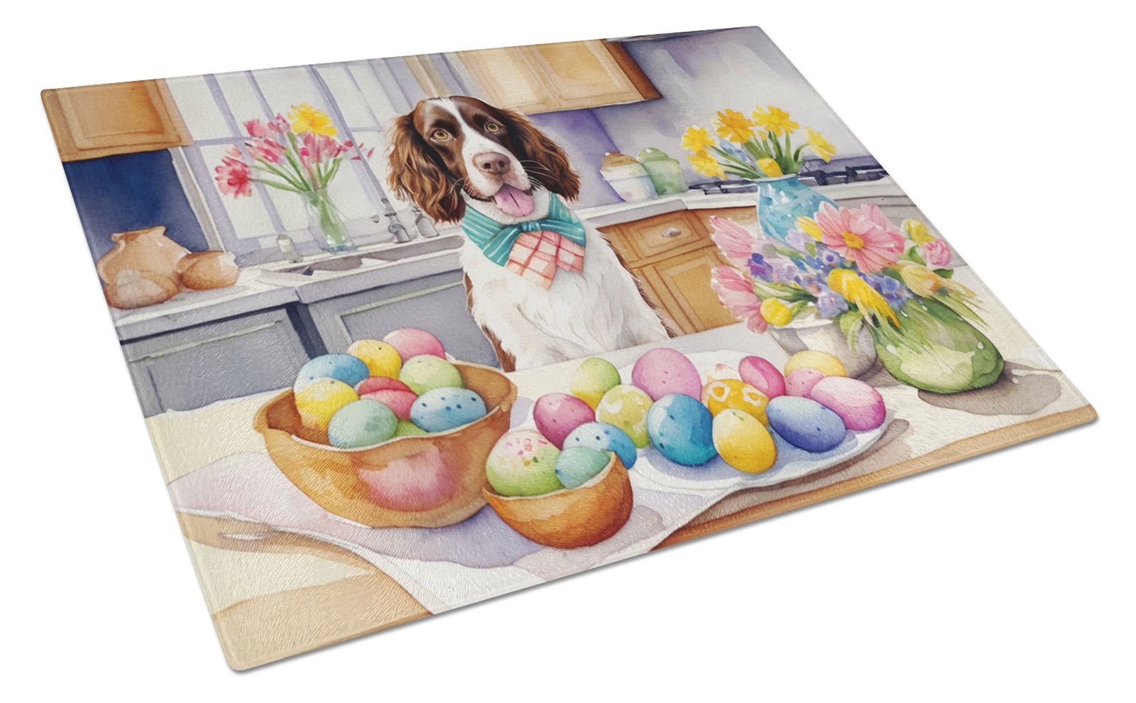 Buy this Decorating Easter English Springer Spaniel Glass Cutting Board