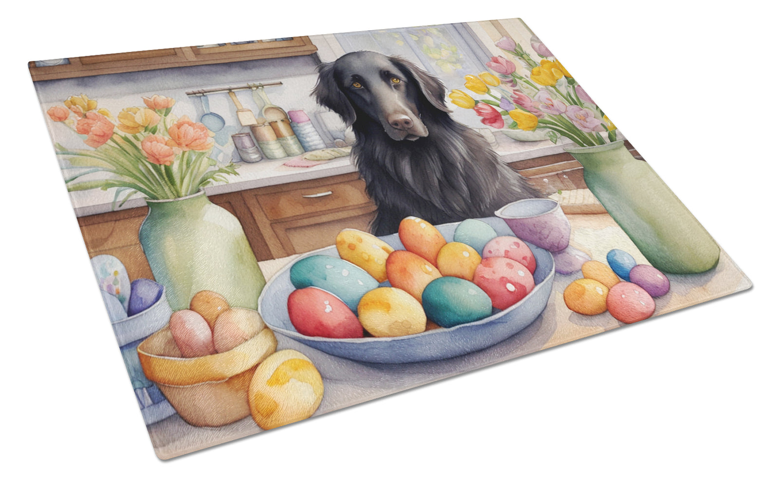 Buy this Decorating Easter Flat-Coated Retriever Glass Cutting Board