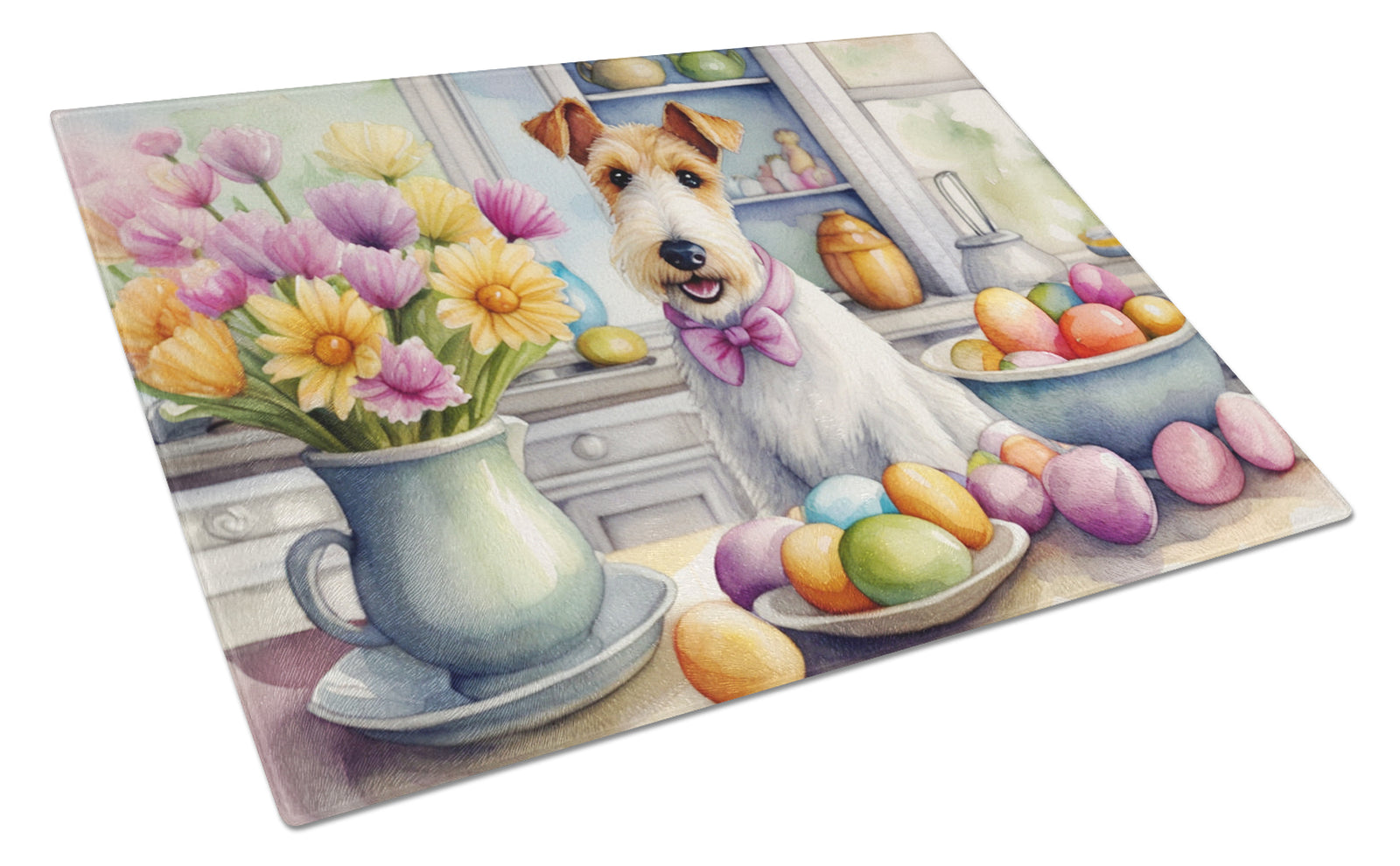 Buy this Decorating Easter Fox Terrier Glass Cutting Board