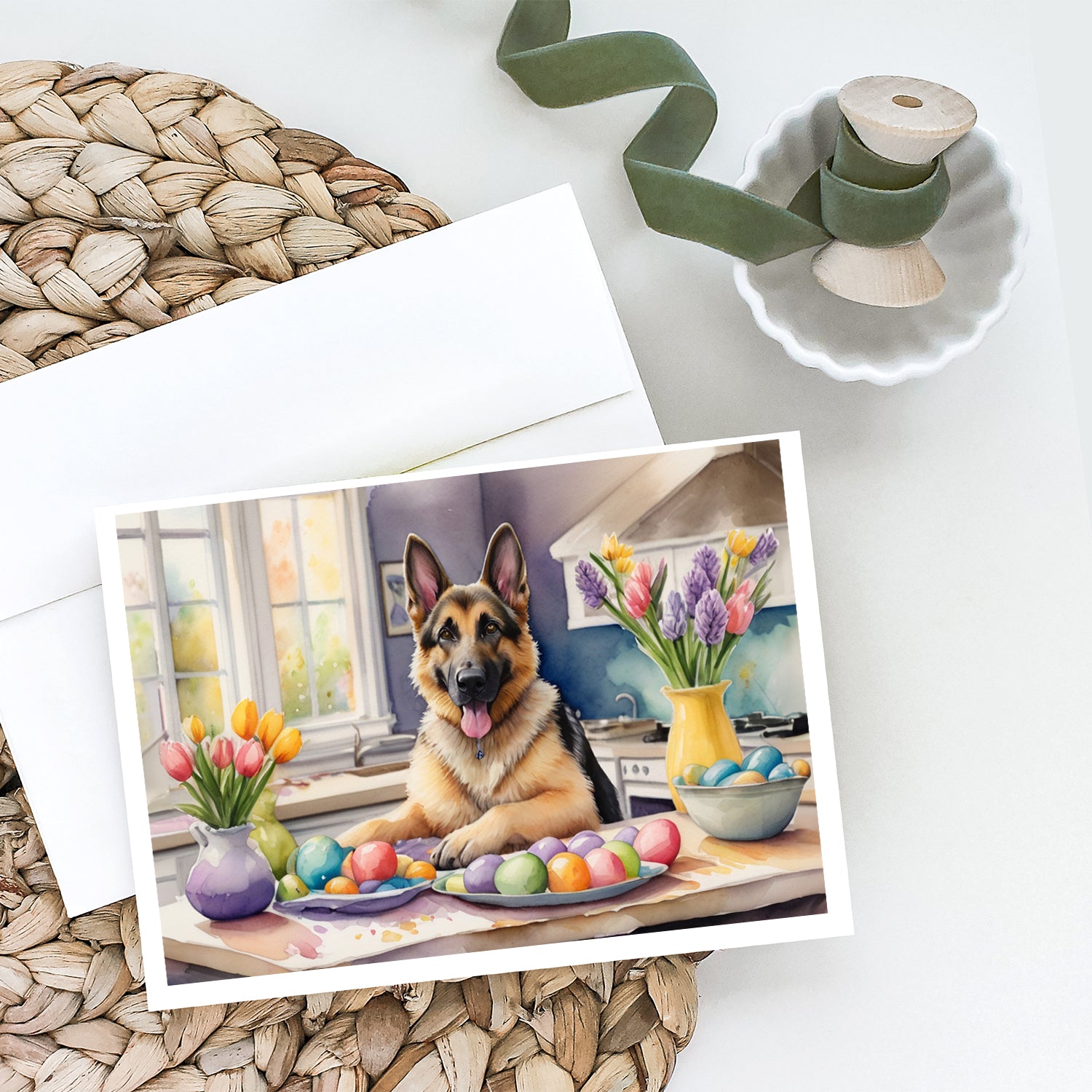 Buy this Decorating Easter German Shepherd Greeting Cards Pack of 8