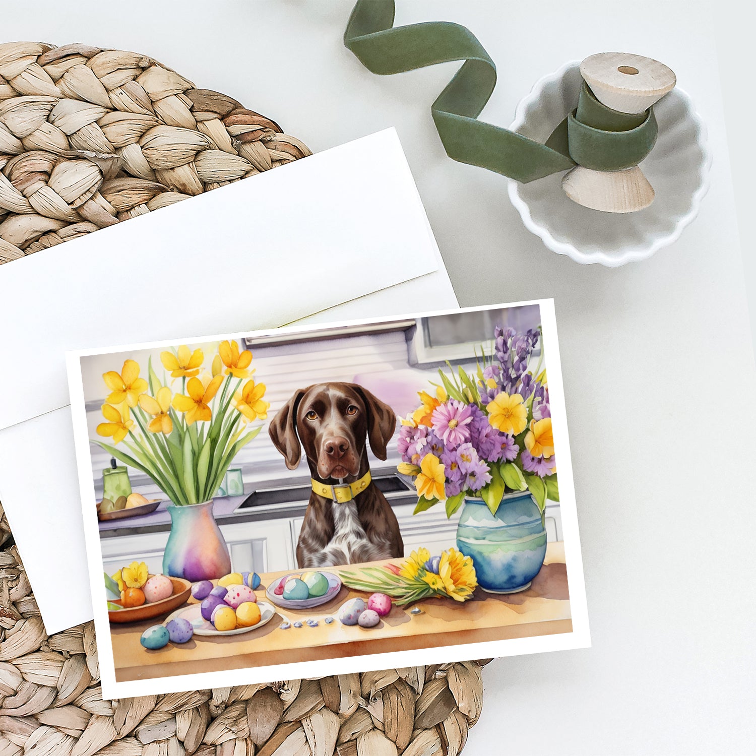 Decorating Easter German Shorthaired Pointer Greeting Cards Pack of 8