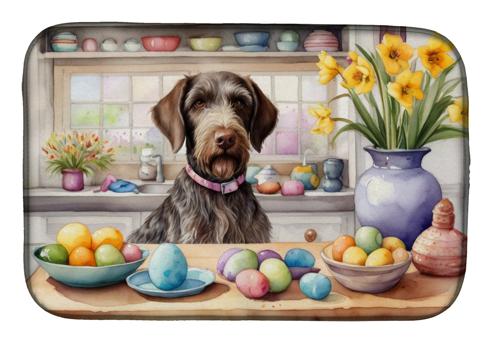 Buy this Decorating Easter German Wirehaired Pointer Dish Drying Mat