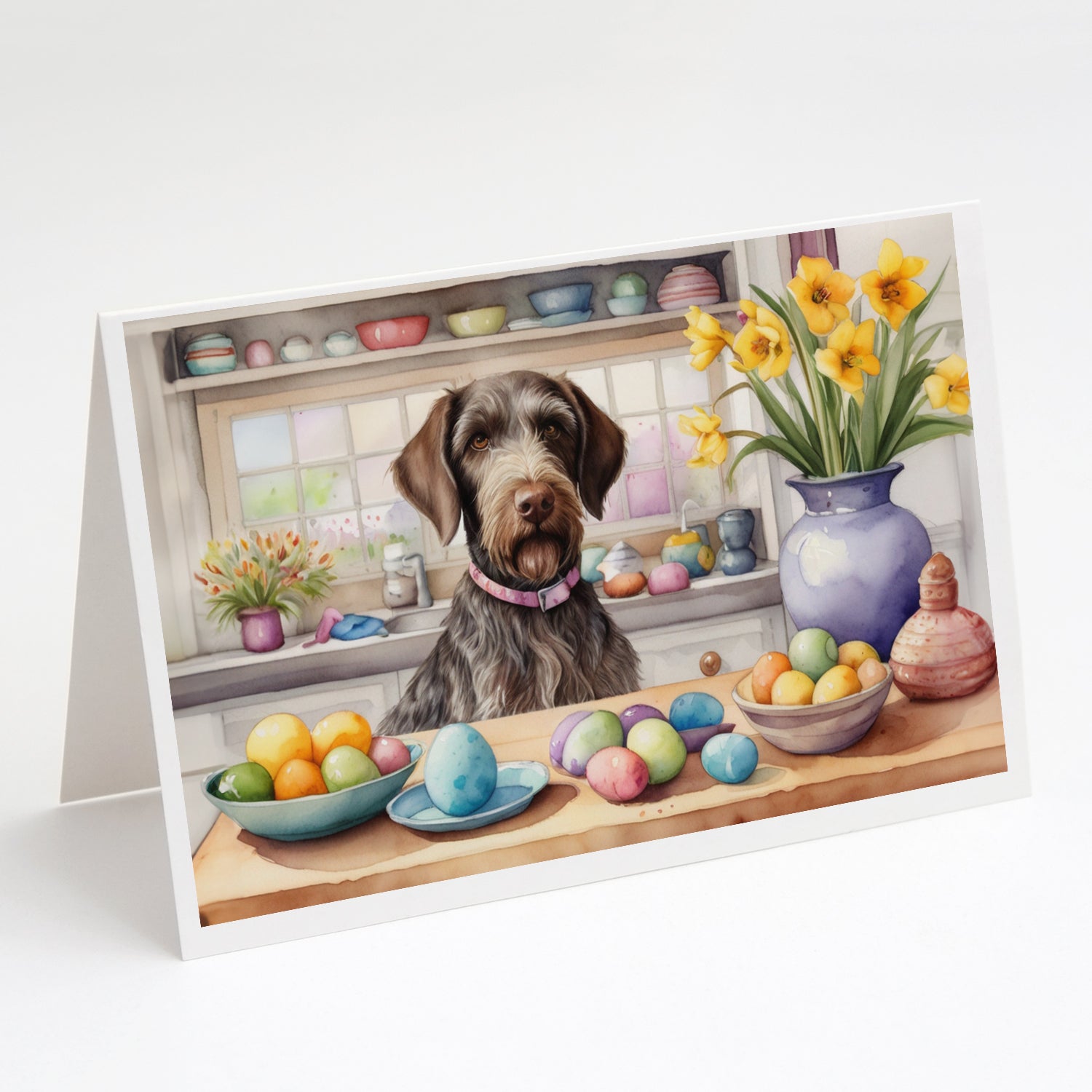 Buy this Decorating Easter German Wirehaired Pointer Greeting Cards Pack of 8