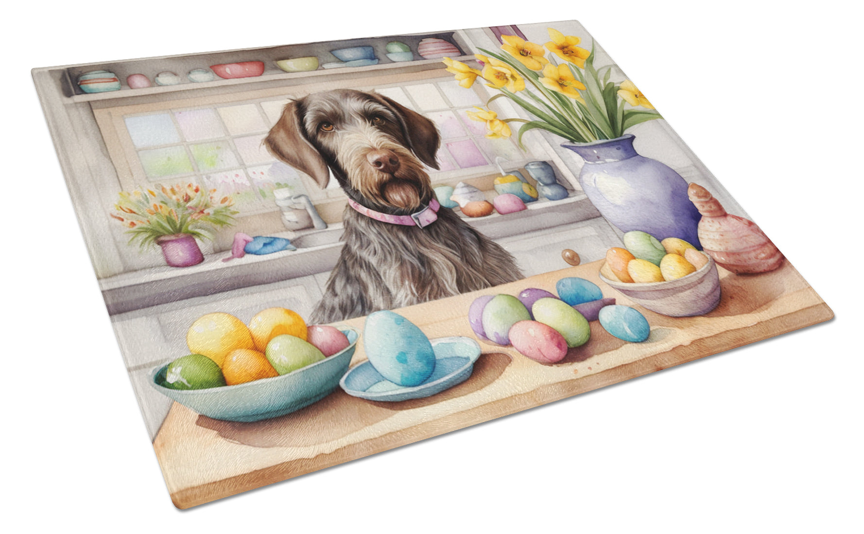 Buy this Decorating Easter German Wirehaired Pointer Glass Cutting Board