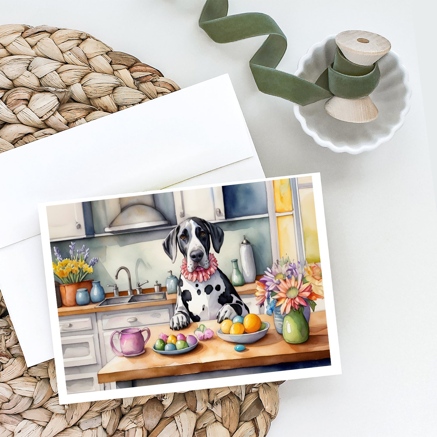 Buy this Decorating Easter Great Dane Greeting Cards Pack of 8