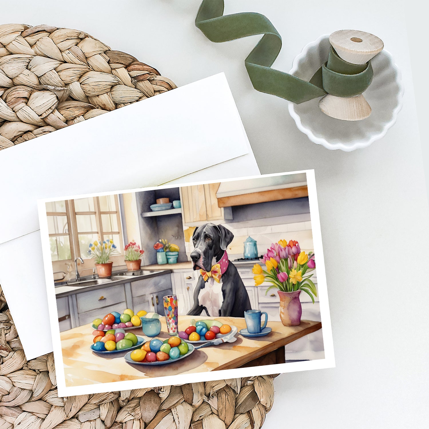 Decorating Easter Great Dane Greeting Cards Pack of 8