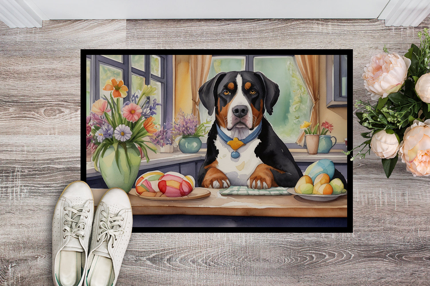Buy this Decorating Easter Greater Swiss Mountain Dog Doormat