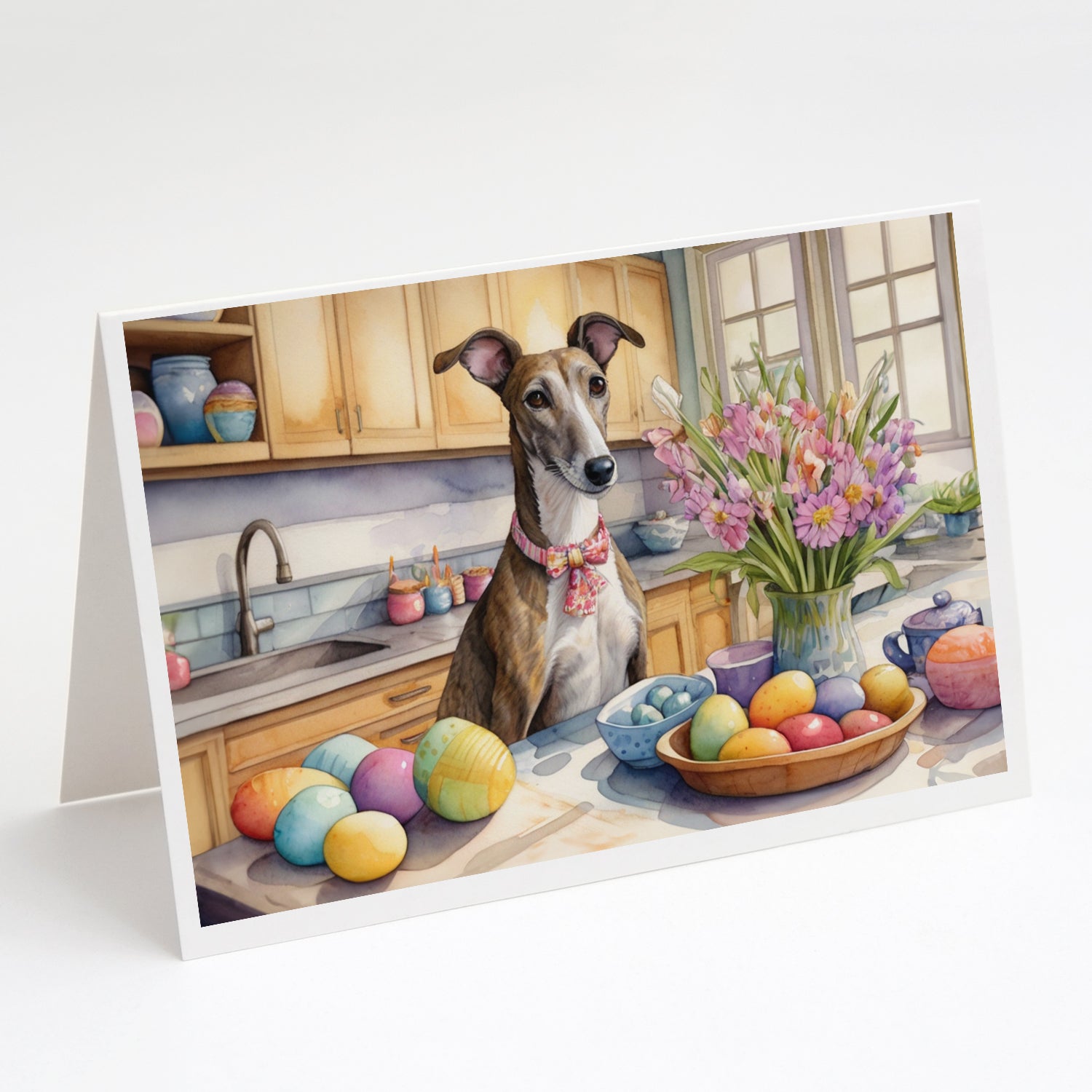 Buy this Decorating Easter Greyhound Greeting Cards Pack of 8
