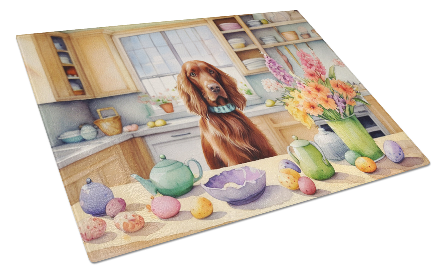 Buy this Decorating Easter Irish Setter Glass Cutting Board