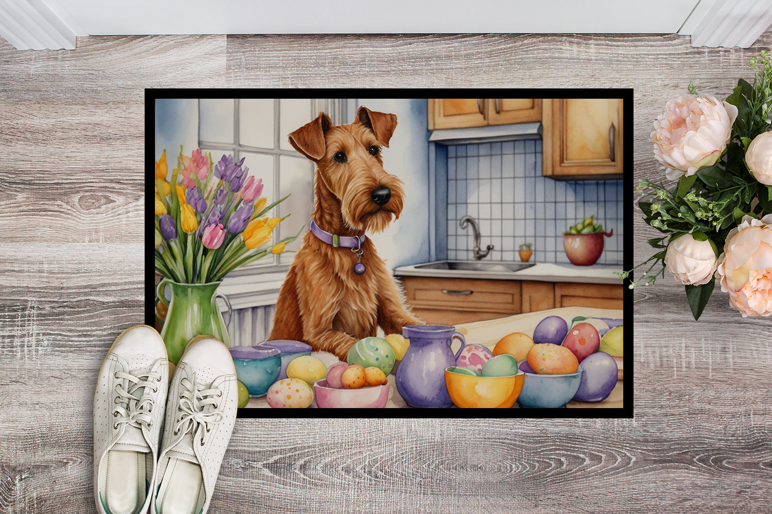 Decorating Easter Irish Terrier Doormat