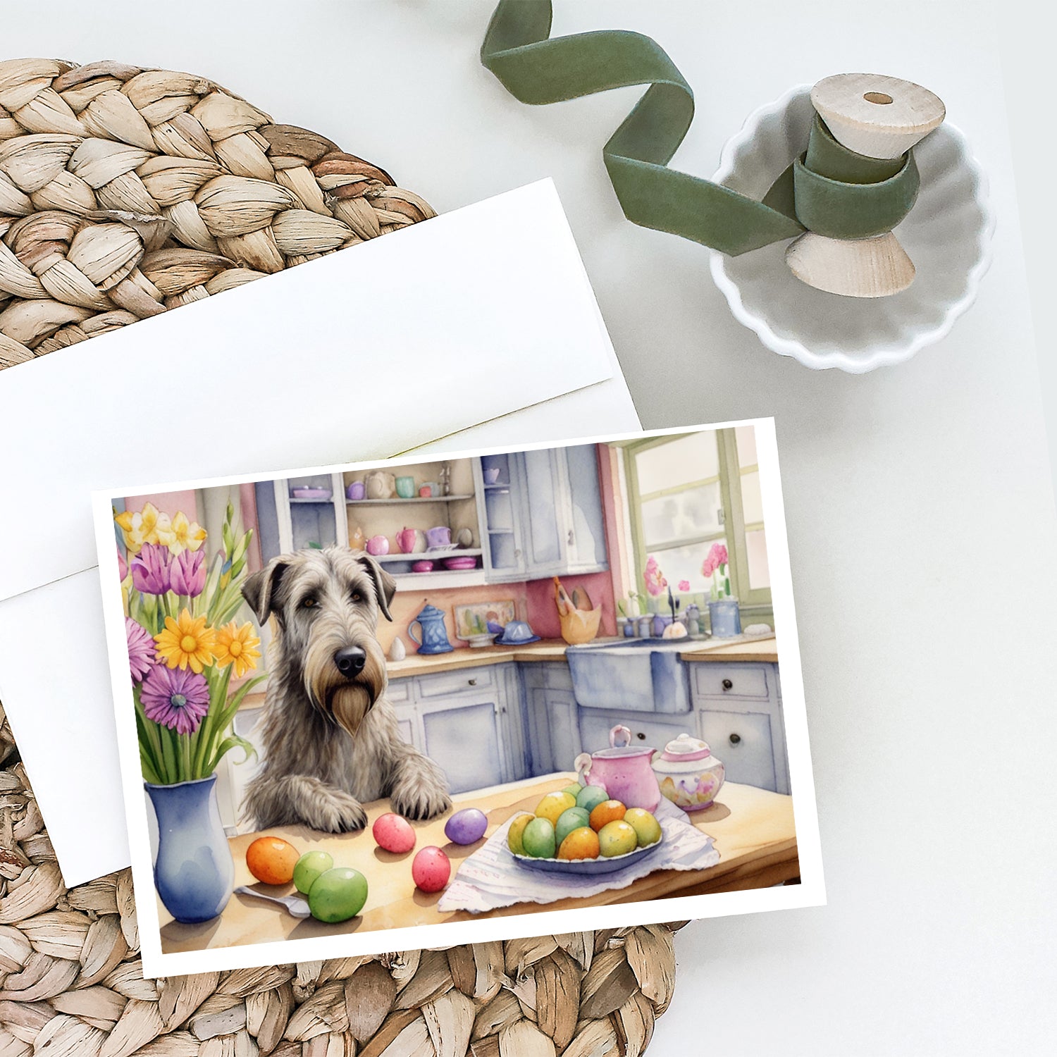 Decorating Easter Irish Wolfhound Greeting Cards Pack of 8