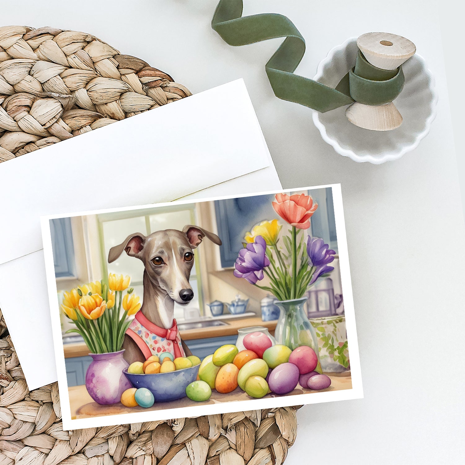 Decorating Easter Italian Greyhound Greeting Cards Pack of 8