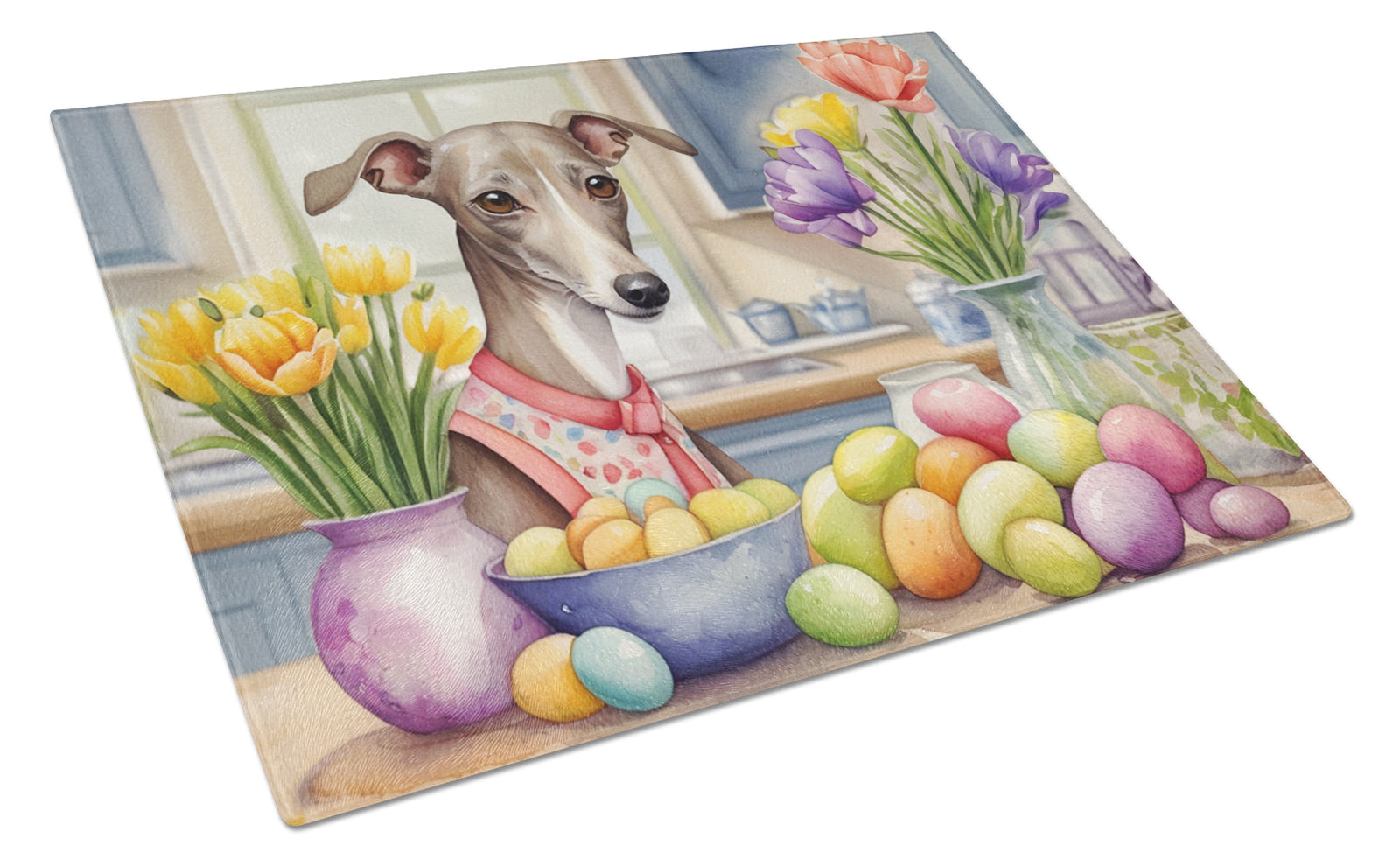 Buy this Decorating Easter Italian Greyhound Glass Cutting Board