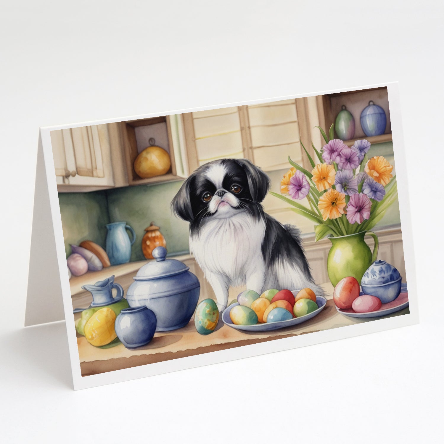 Buy this Decorating Easter Japanese Chin Greeting Cards Pack of 8