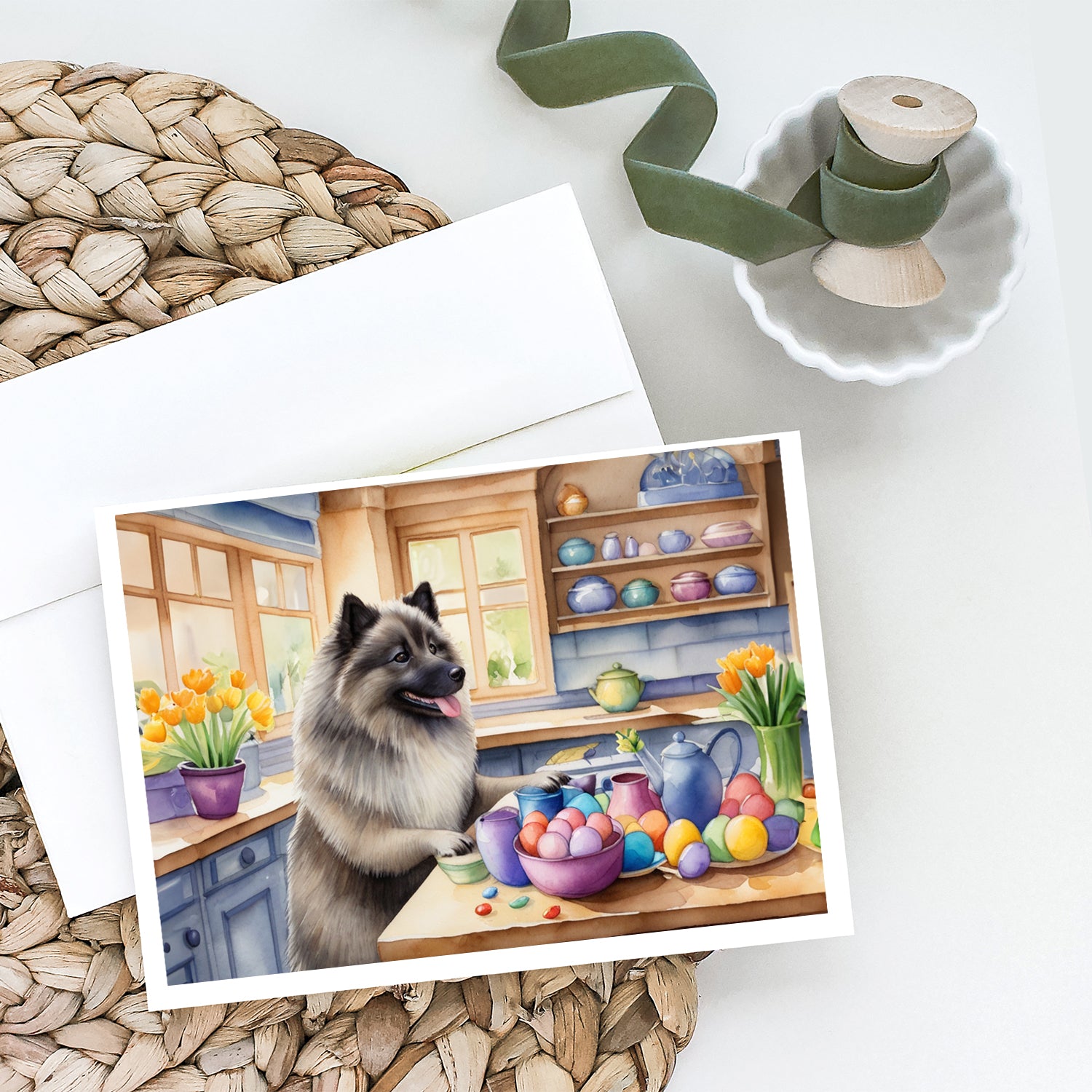 Buy this Decorating Easter Keeshond Greeting Cards Pack of 8