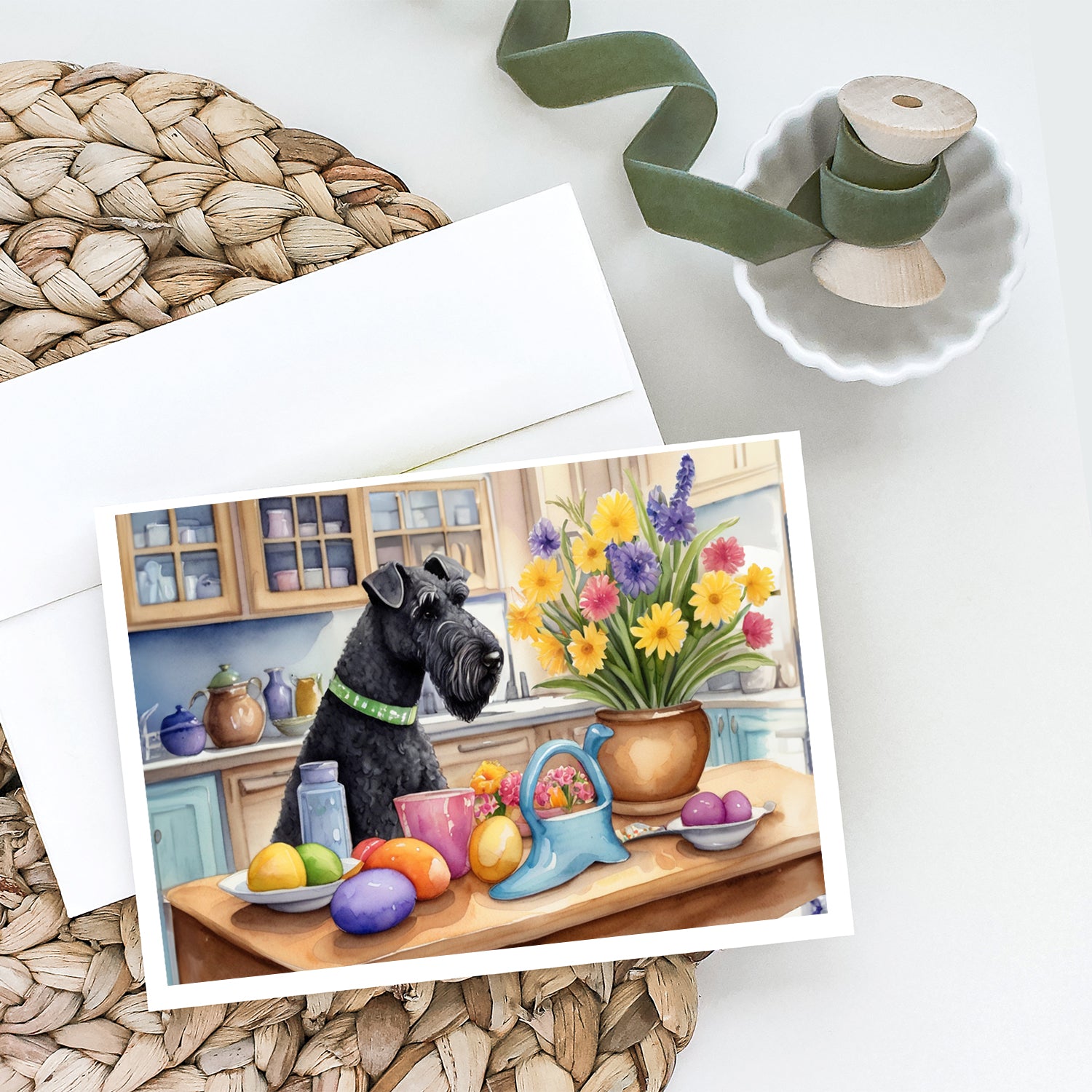 Decorating Easter Kerry Blue Terrier Greeting Cards Pack of 8