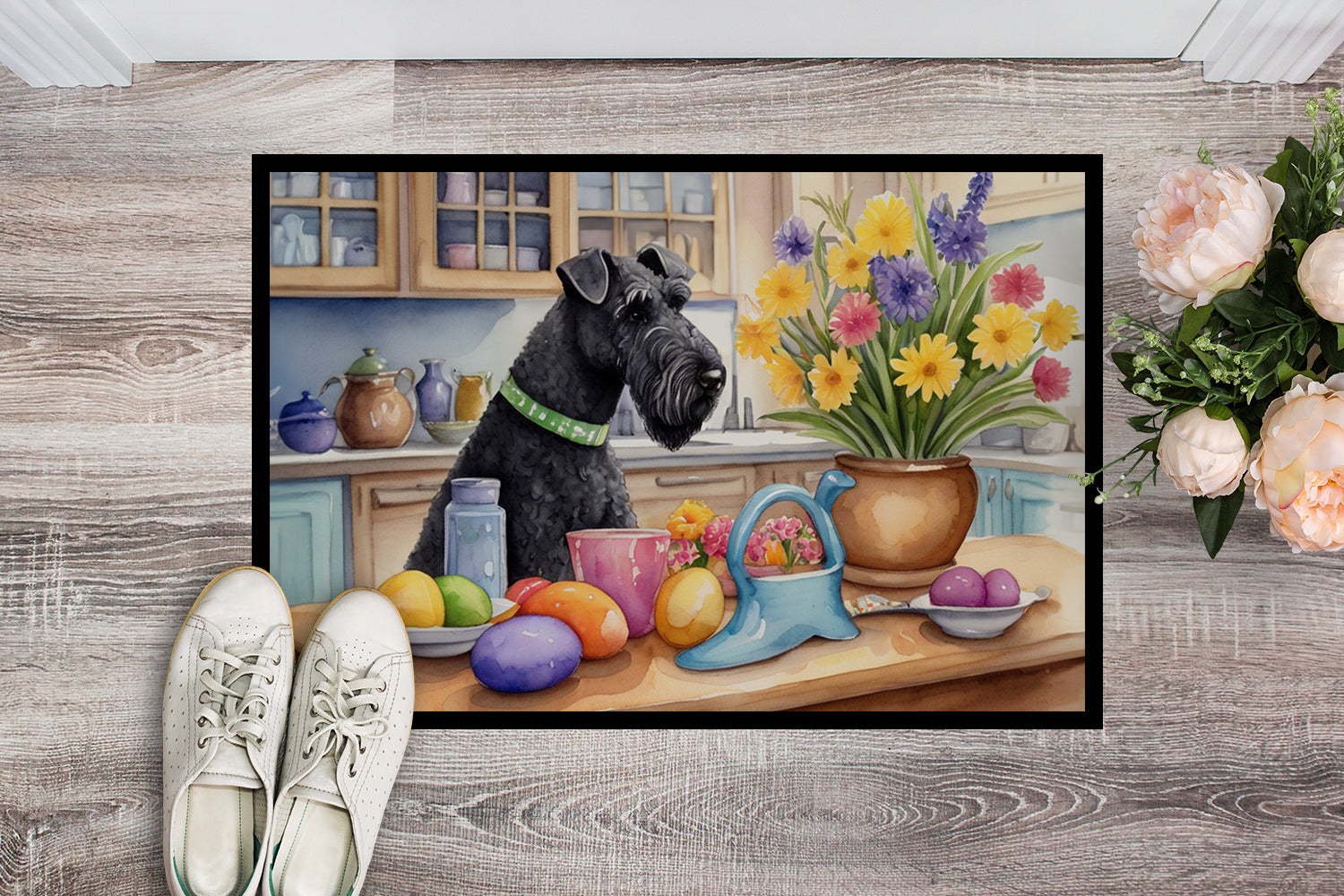 Decorating Easter Kerry Blue Terrier Doormat