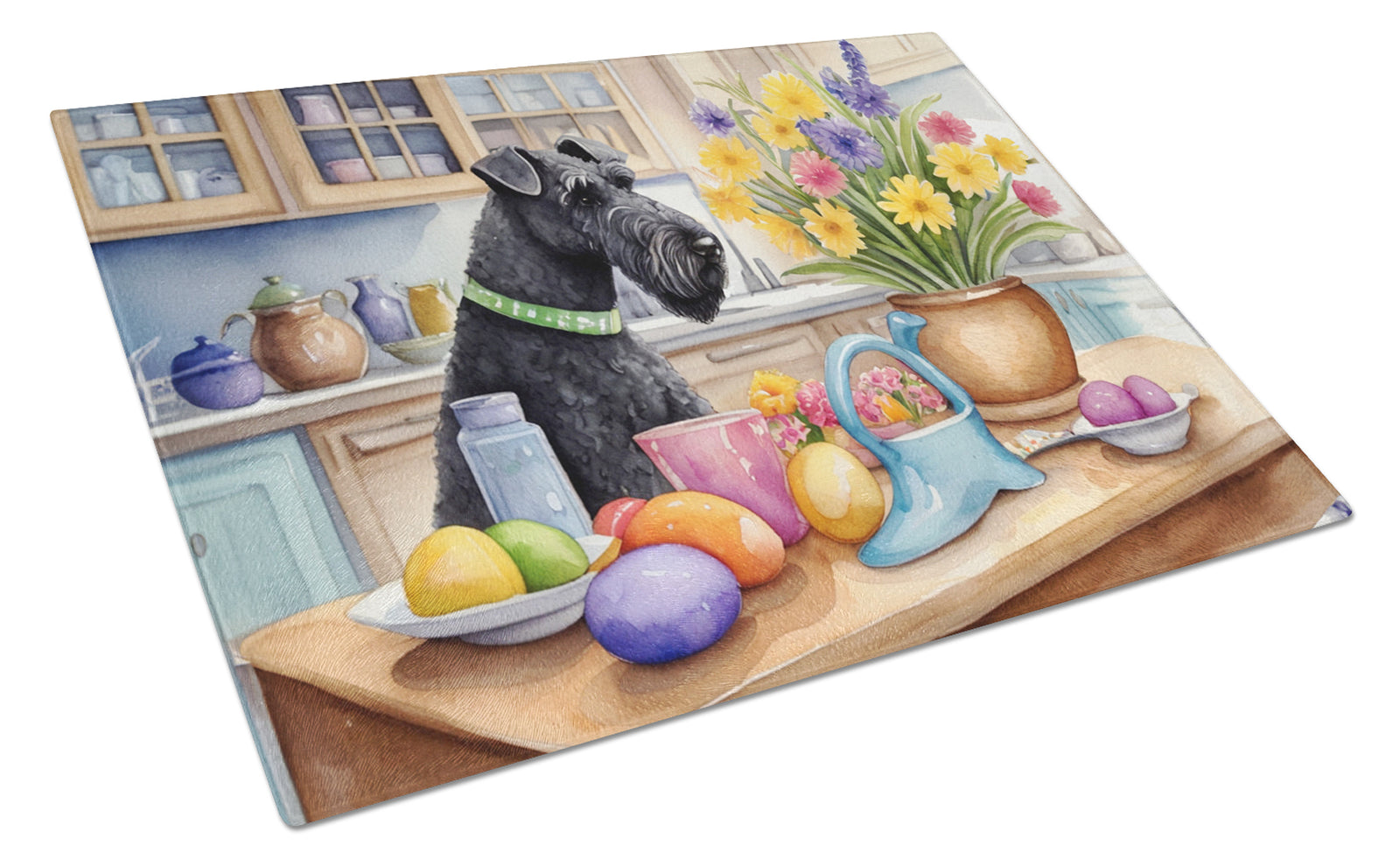 Buy this Decorating Easter Kerry Blue Terrier Glass Cutting Board