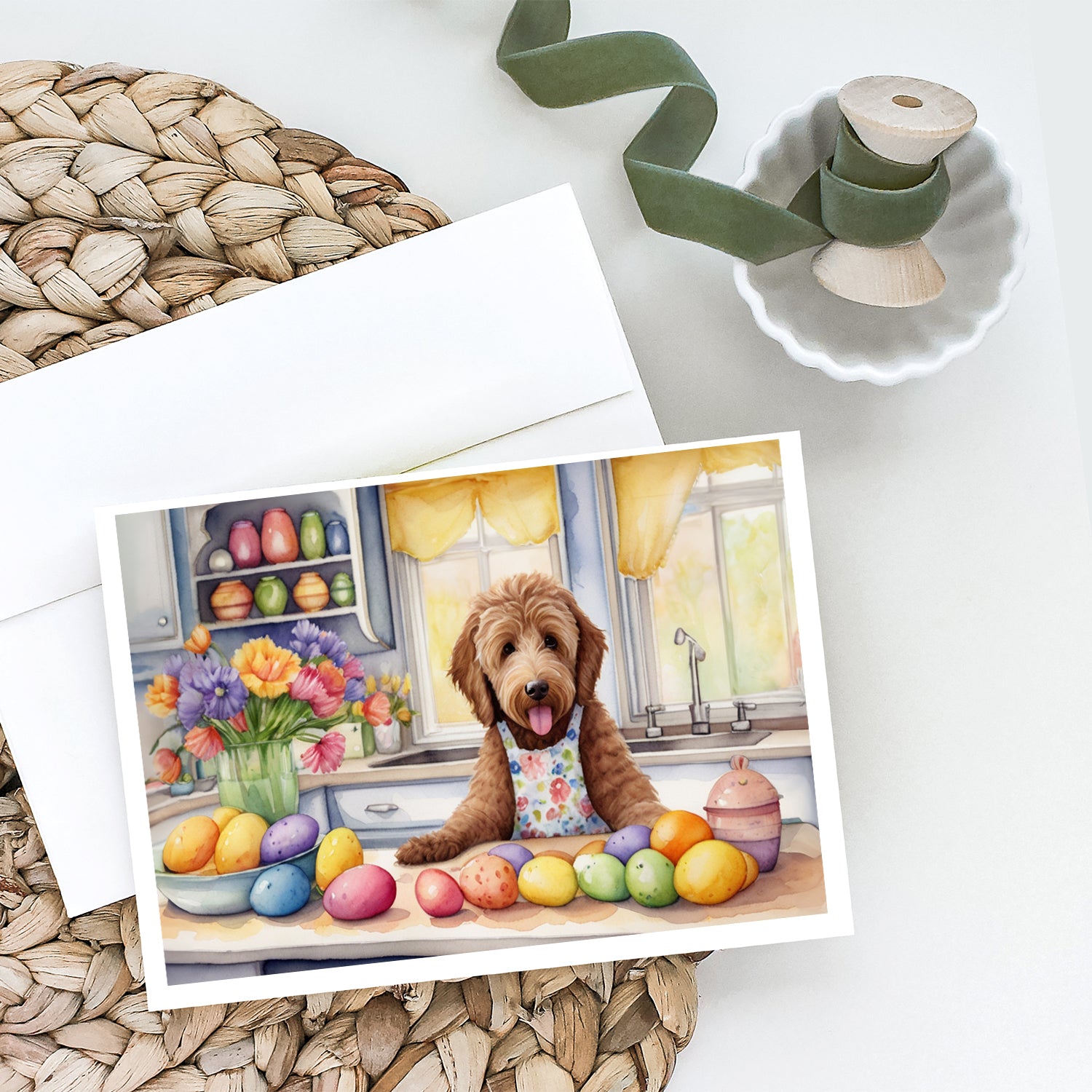 Buy this Decorating Easter Labradoodle Greeting Cards Pack of 8