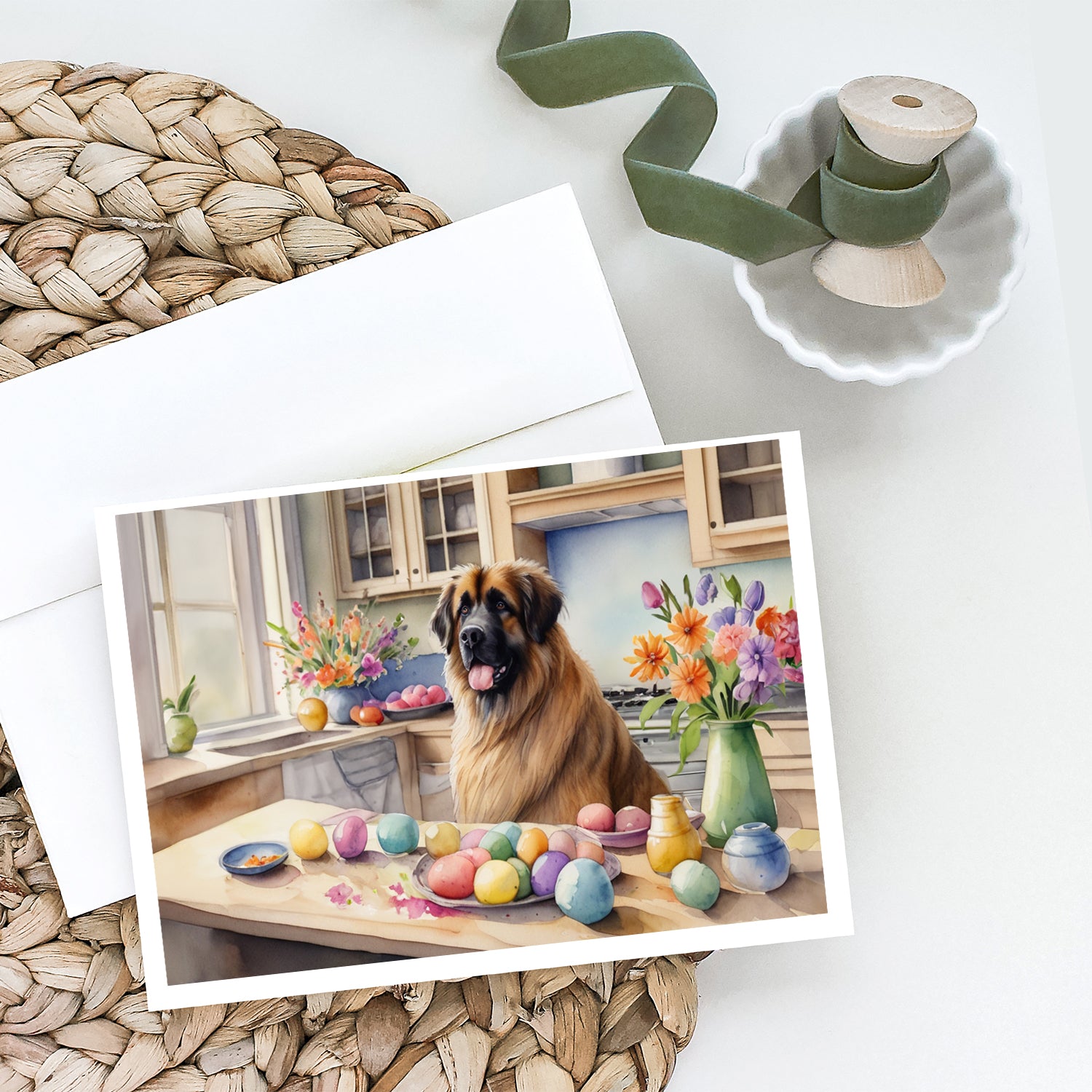 Decorating Easter Leonberger Greeting Cards Pack of 8