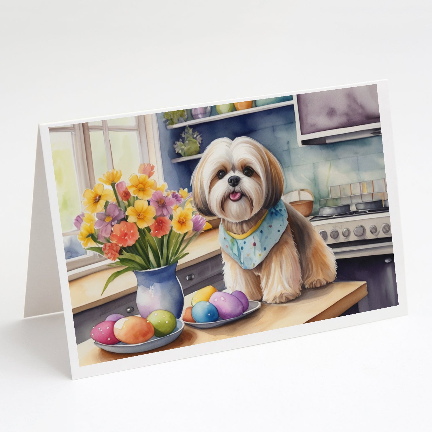 Buy this Decorating Easter Lhasa Apso Greeting Cards Pack of 8