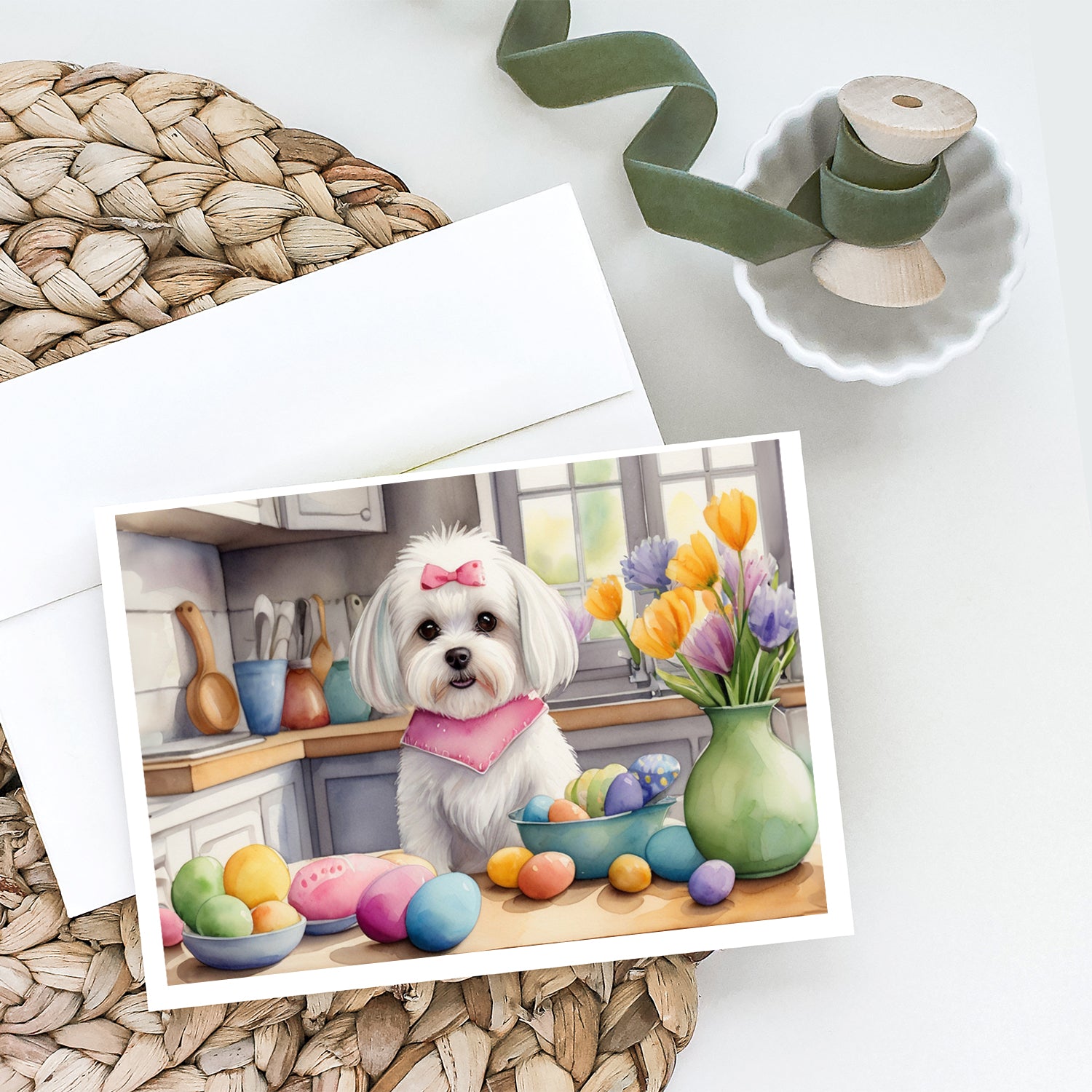 Decorating Easter Maltese Greeting Cards Pack of 8