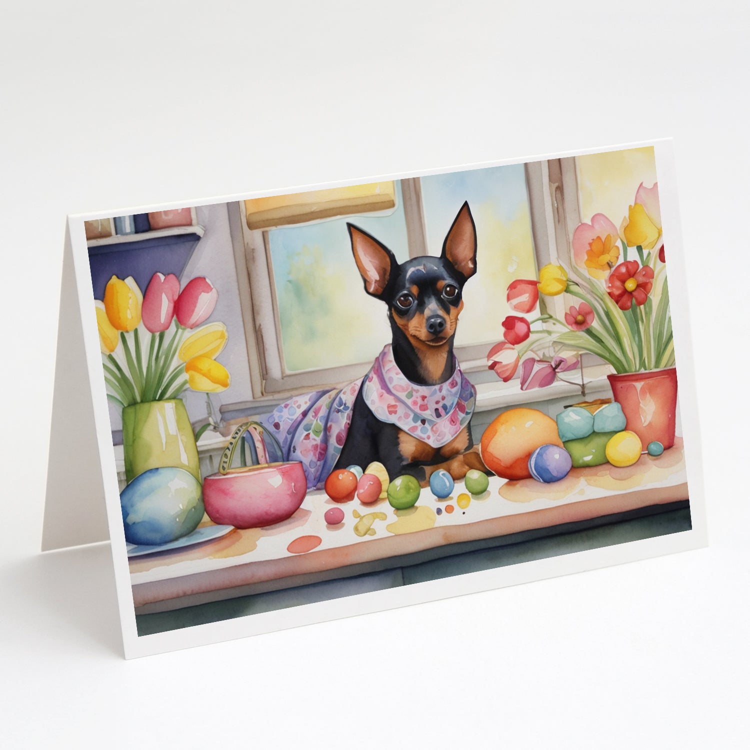 Buy this Decorating Easter Miniature Pinscher Greeting Cards Pack of 8