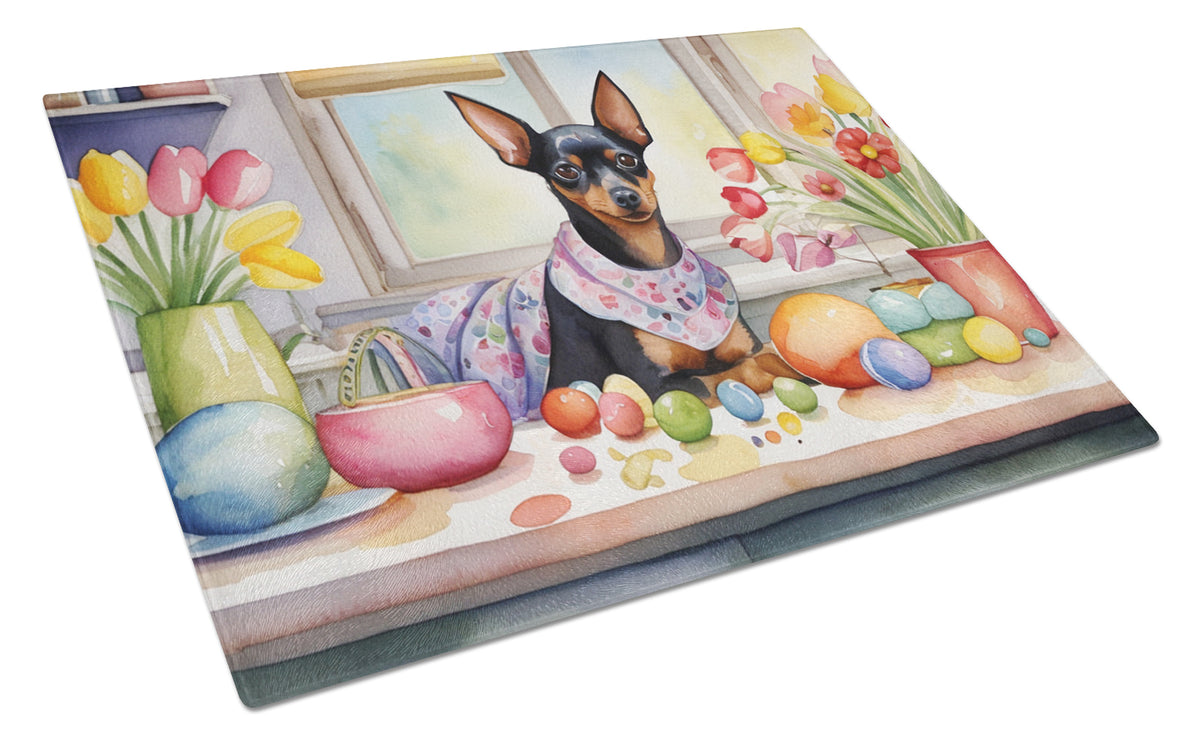Buy this Decorating Easter Miniature Pinscher Glass Cutting Board