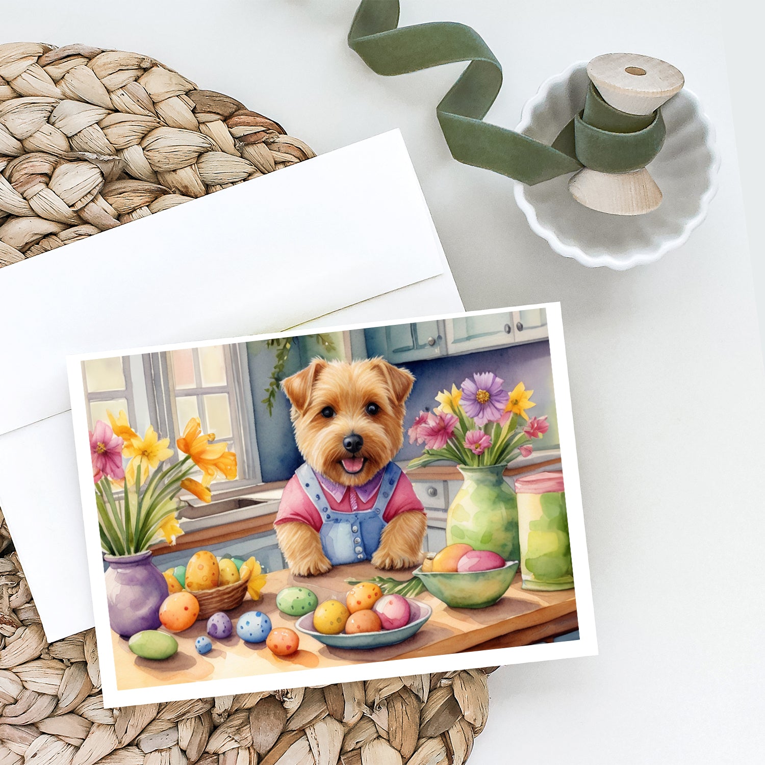 Decorating Easter Norfolk Terrier Greeting Cards Pack of 8