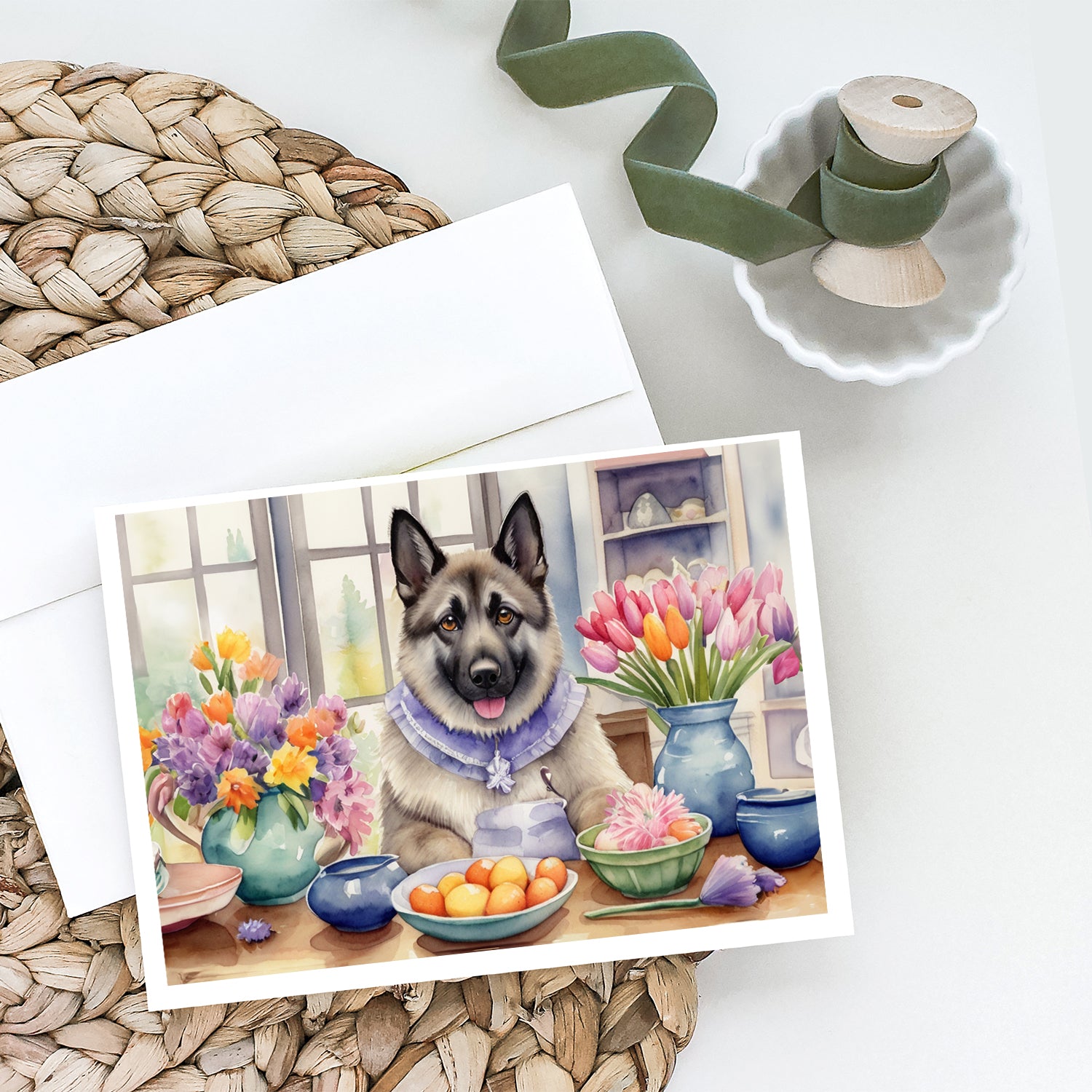 Buy this Decorating Easter Norwegian Elkhound Greeting Cards Pack of 8