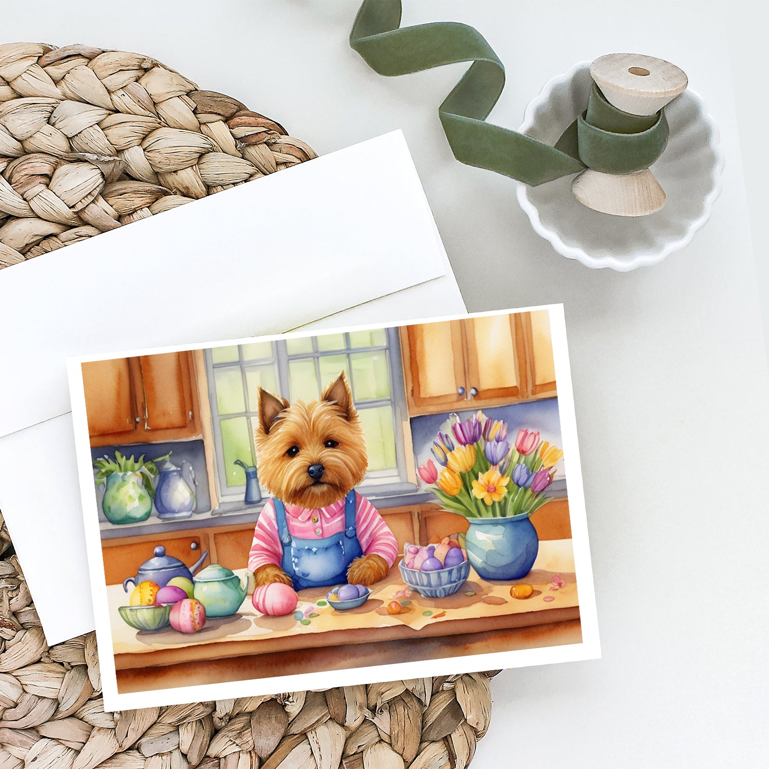 Decorating Easter Norwich Terrier Greeting Cards Pack of 8