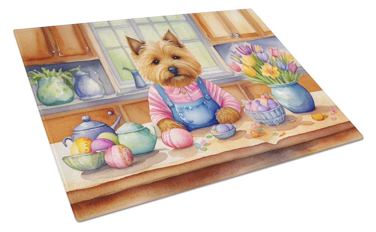 Buy this Decorating Easter Norwich Terrier Glass Cutting Board