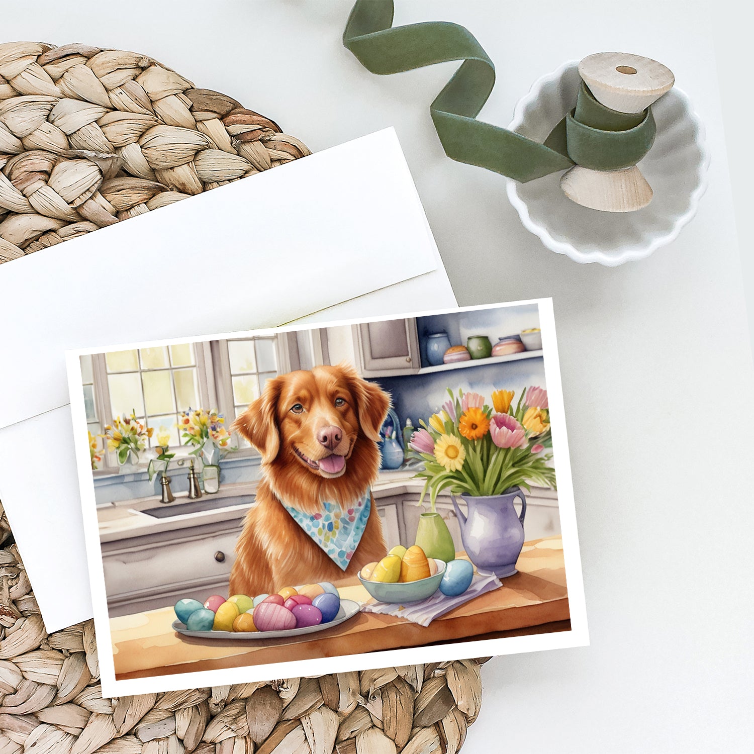 Buy this Decorating Easter Nova Scotia Duck Tolling Retriever Greeting Cards Pack of 8