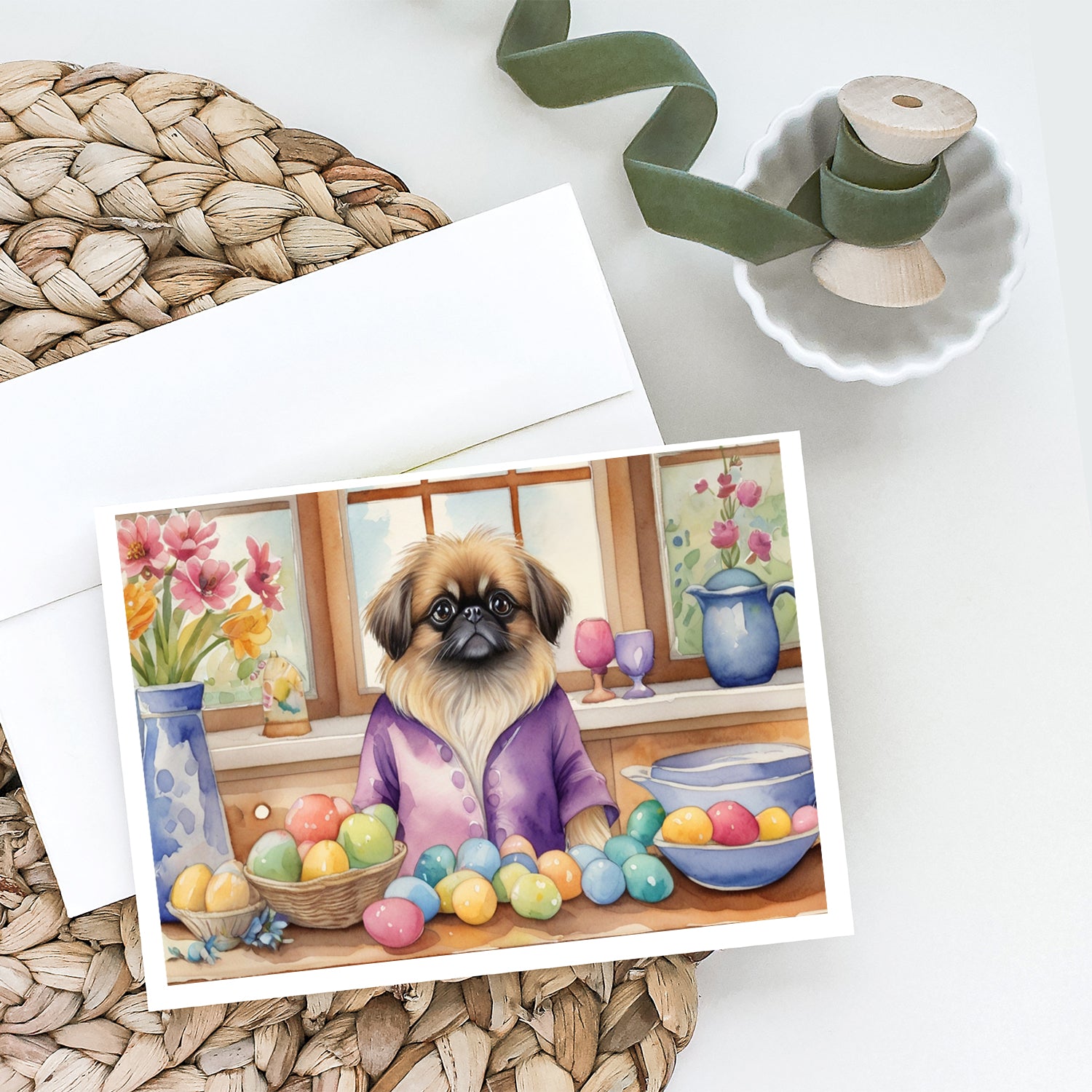Decorating Easter Pekingese Greeting Cards Pack of 8