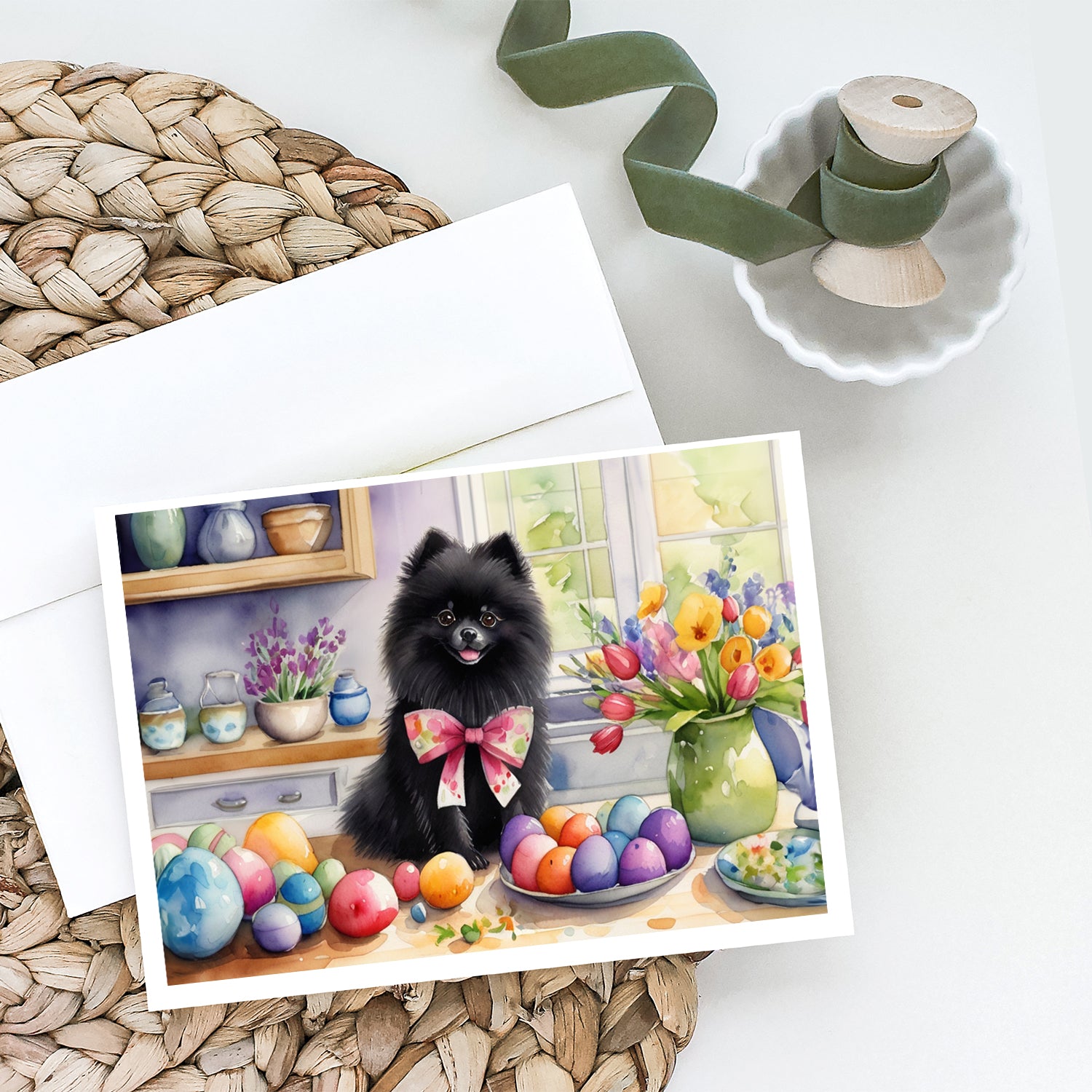 Buy this Decorating Easter Pomeranian Greeting Cards Pack of 8